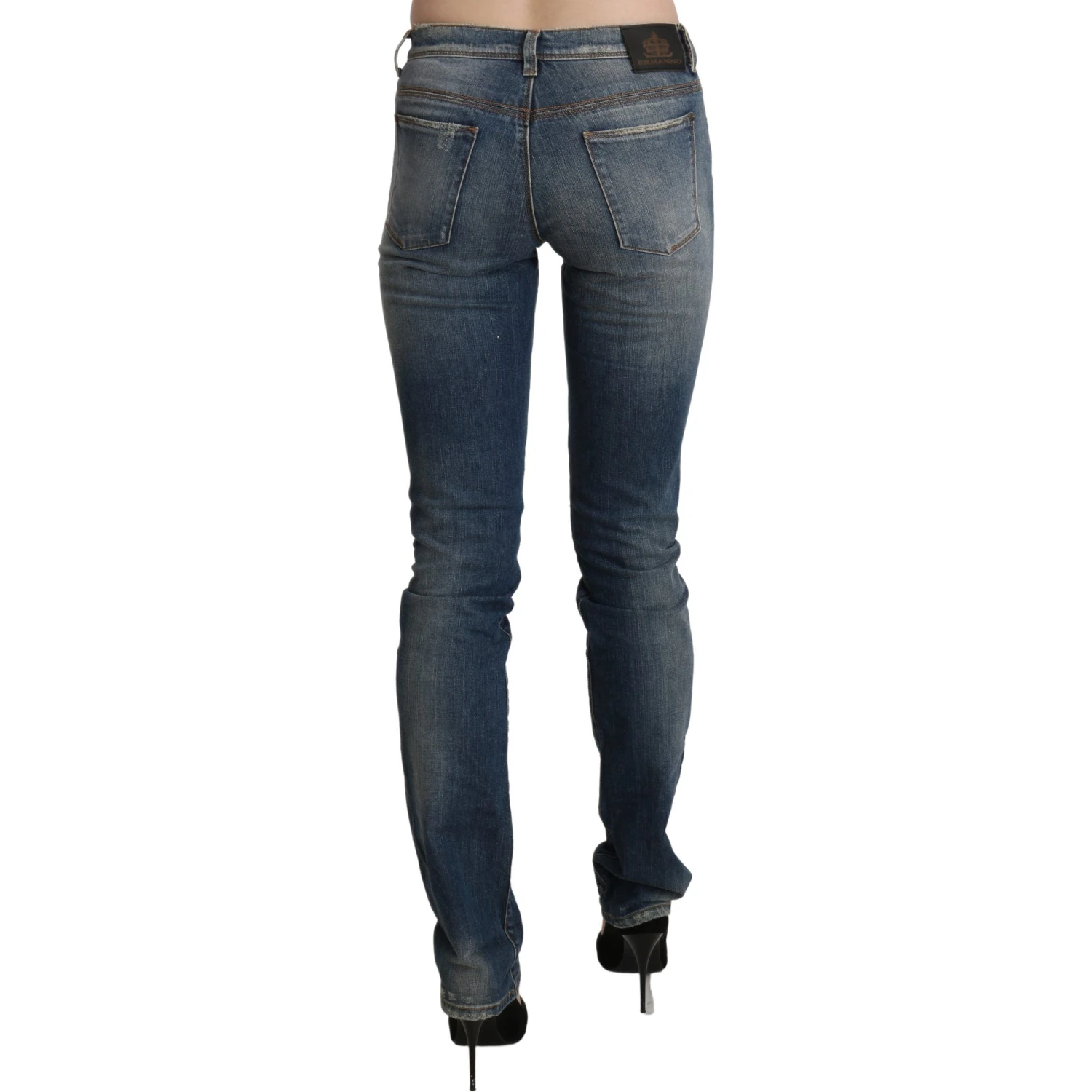Blue Washed Mid Waist Skinny Denim Jeans