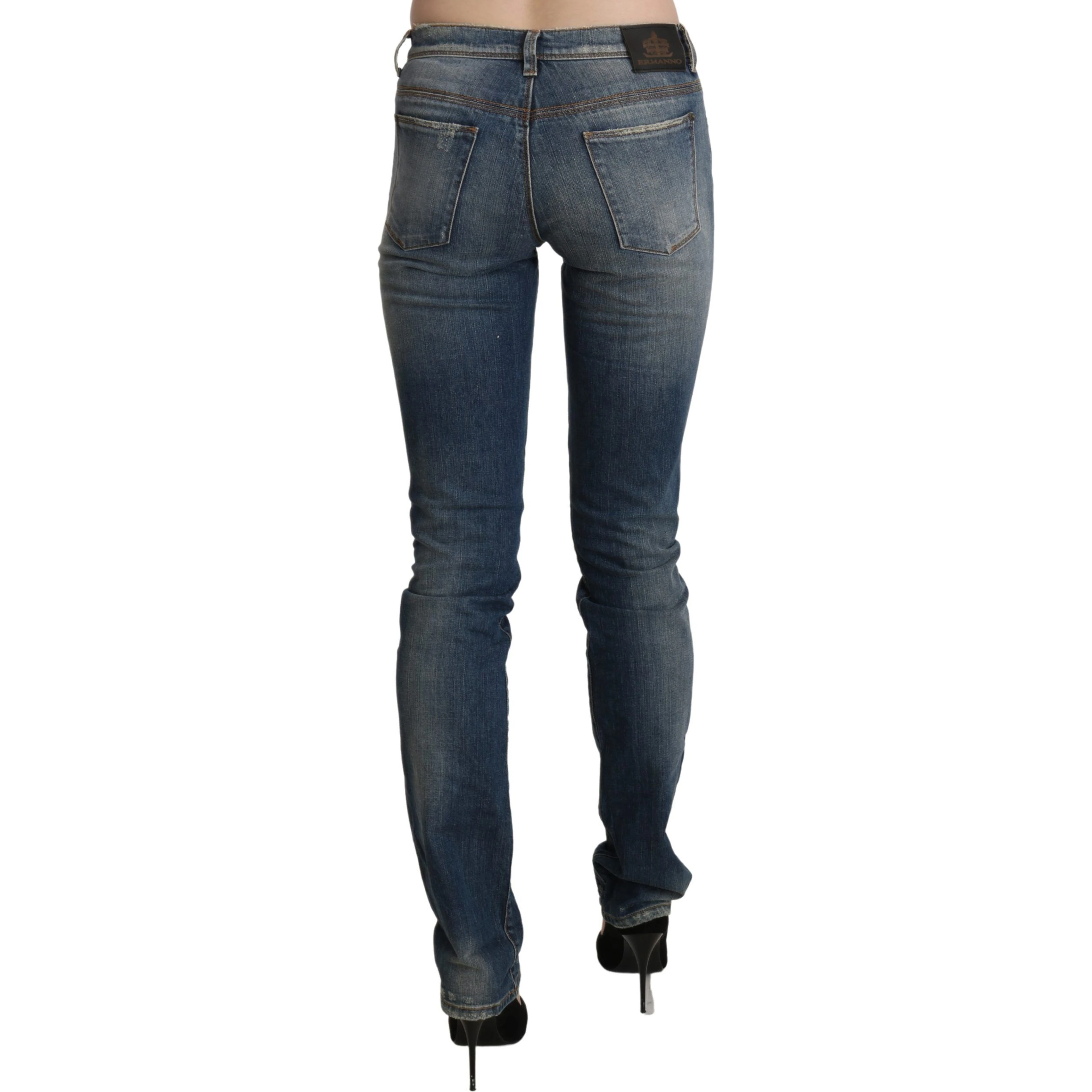 Blue Washed Mid Waist Skinny Denim Jeans