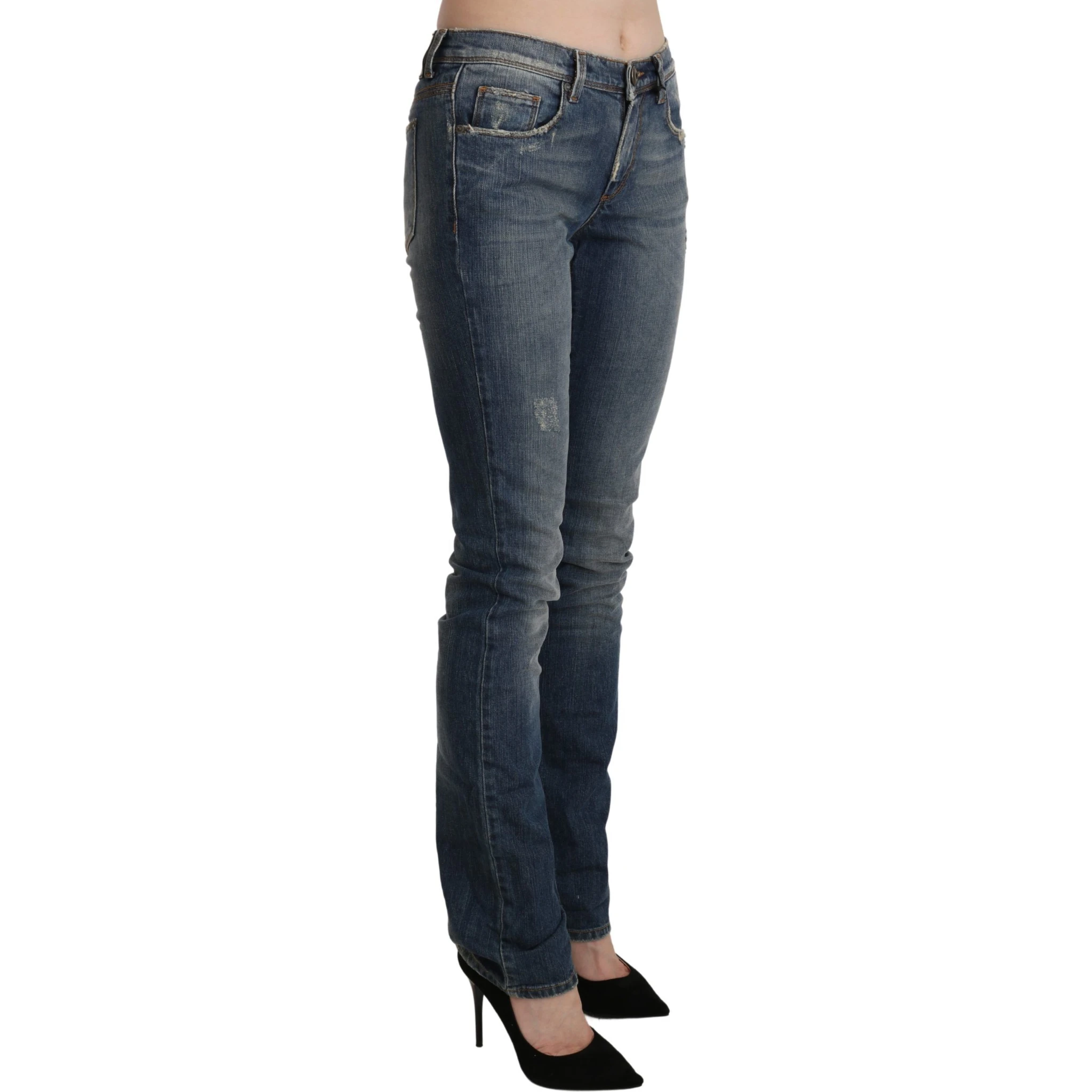 Blue Washed Mid Waist Skinny Denim Jeans