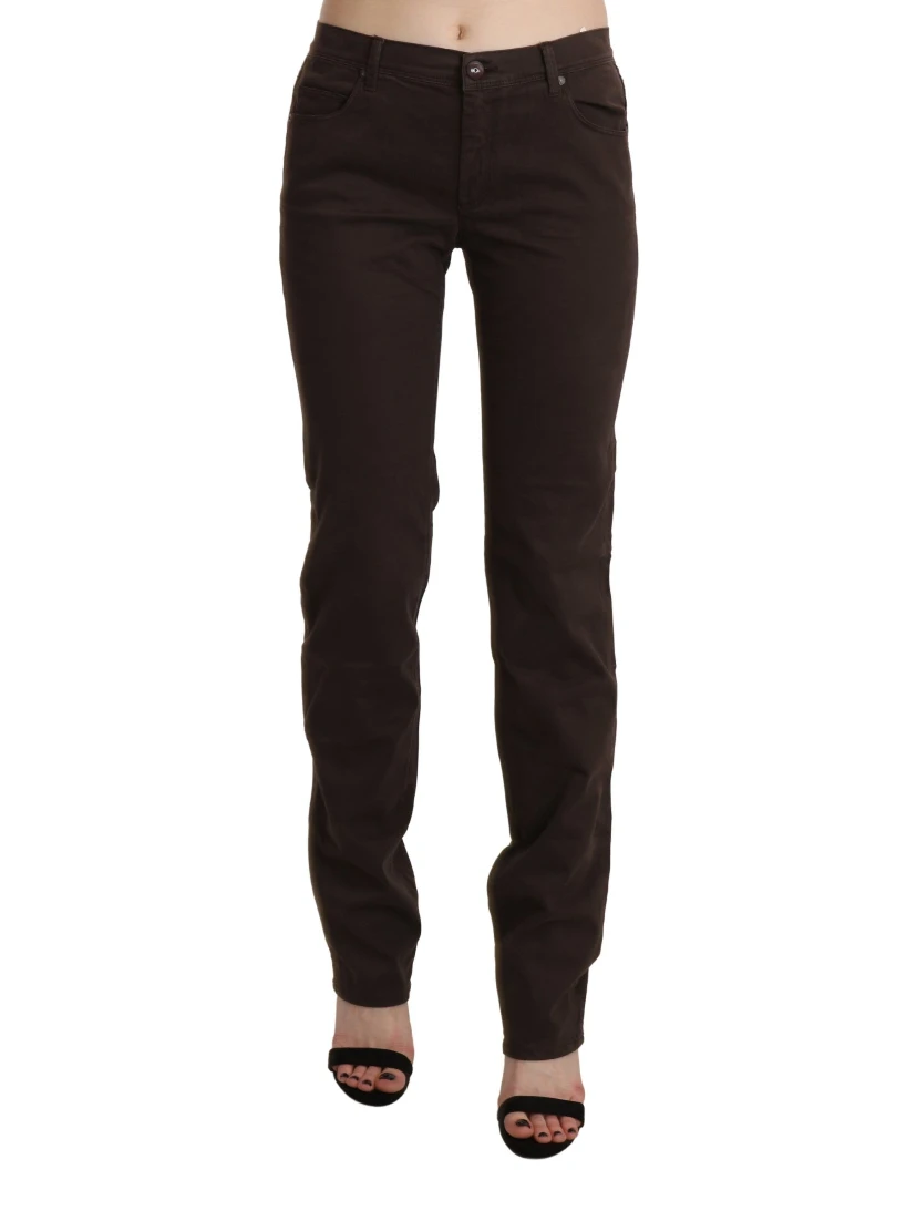 Brown Mid Waist Skinny Slim Trouser Cotton Jeans