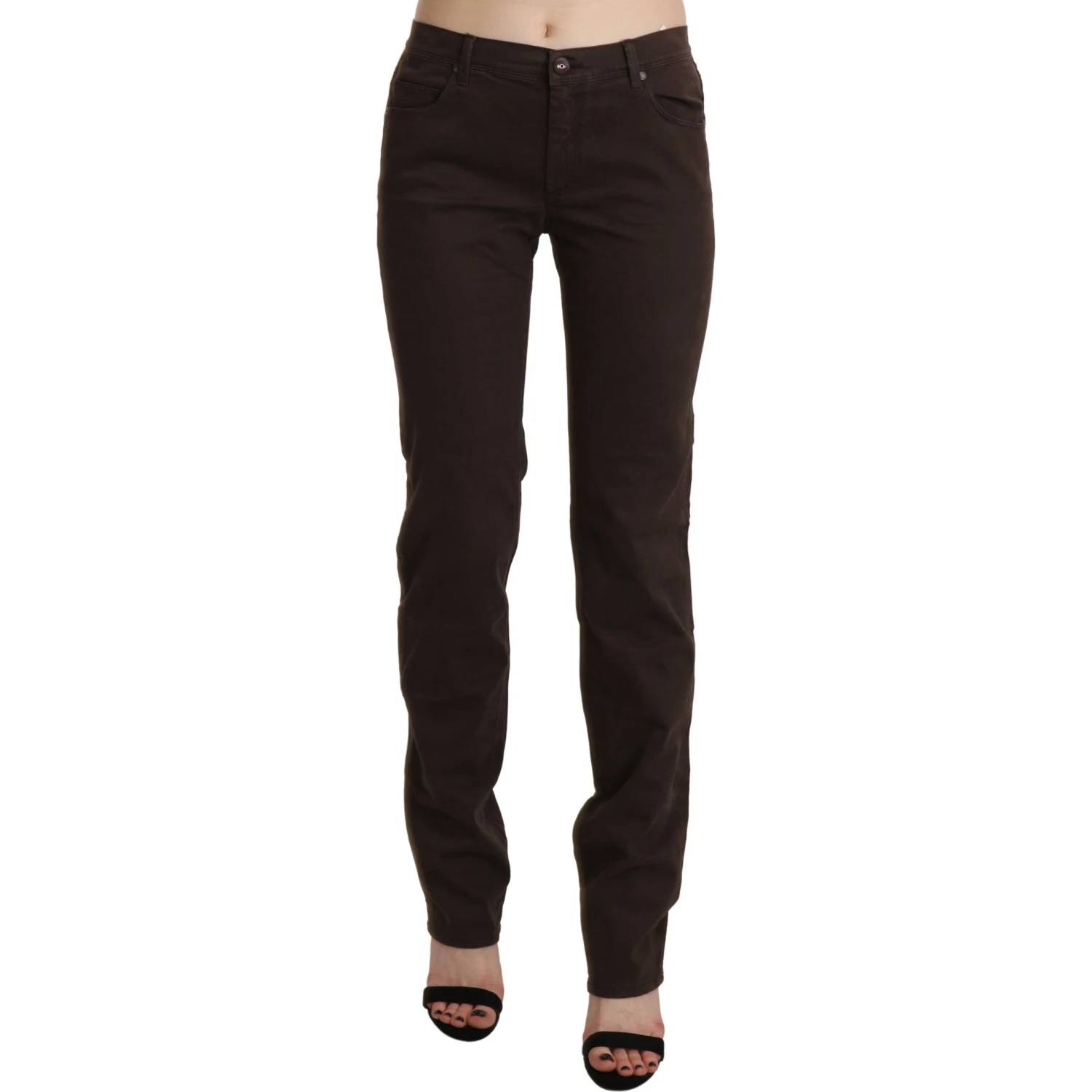 Brown Mid Waist Skinny Slim Trouser Cotton Jeans