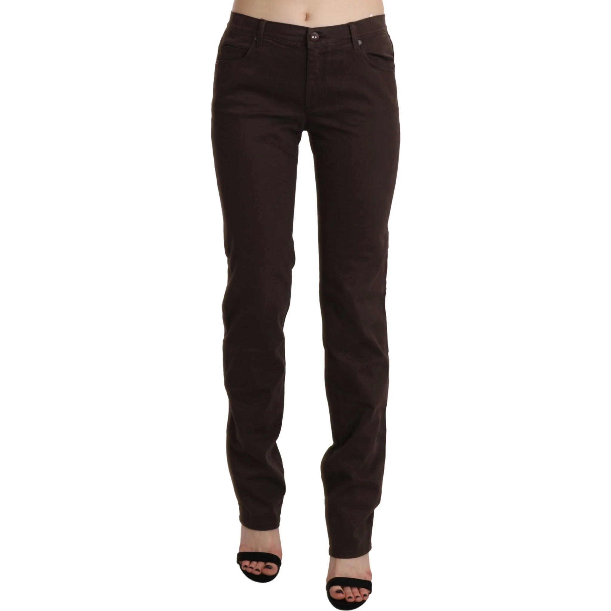 Brown Mid Waist Skinny Slim Trouser Cotton Jeans