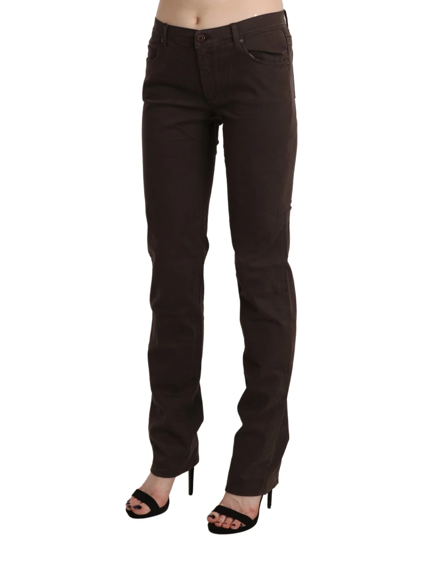 Brown Mid Waist Skinny Slim Trouser Cotton Jeans