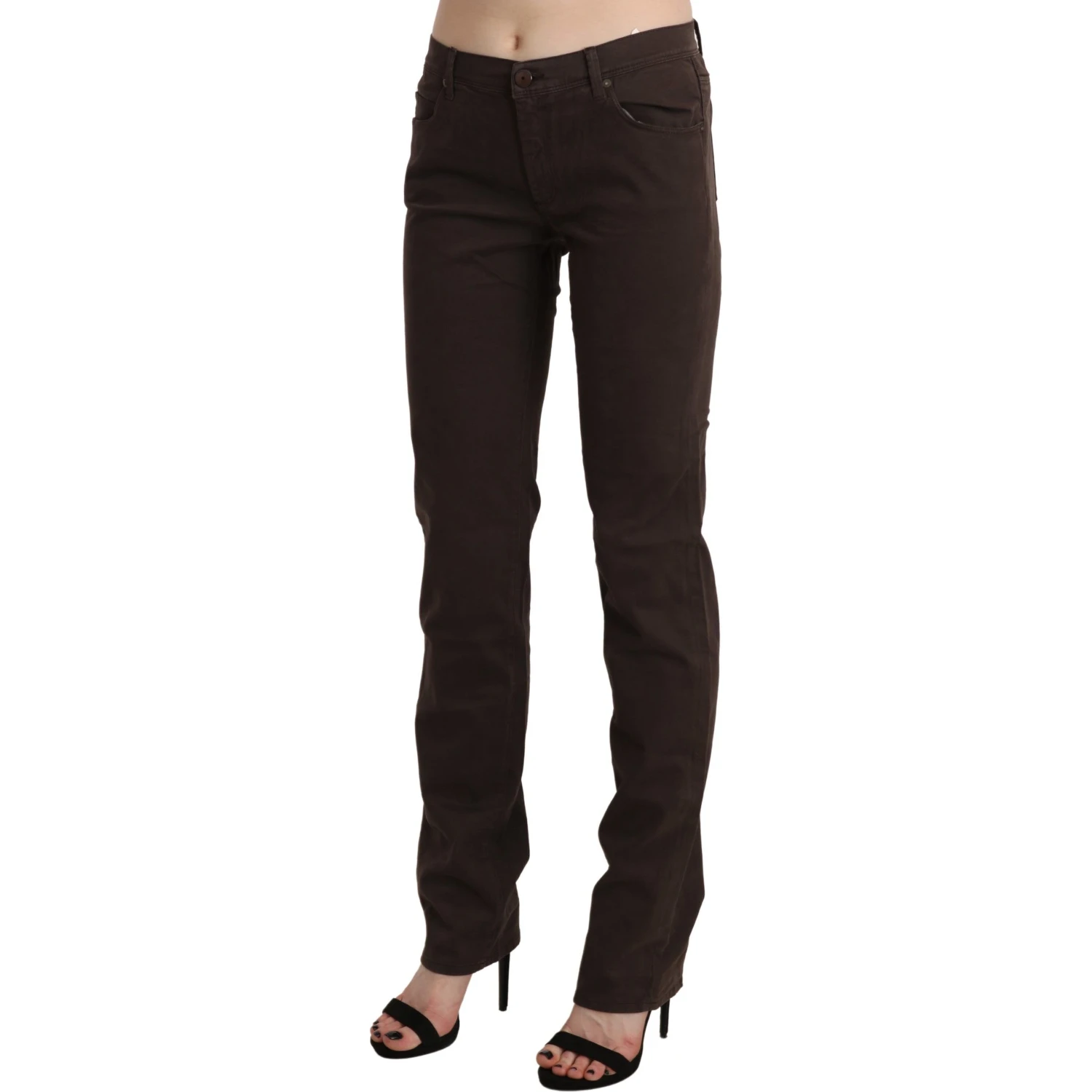 Brown Mid Waist Skinny Slim Trouser Cotton Jeans