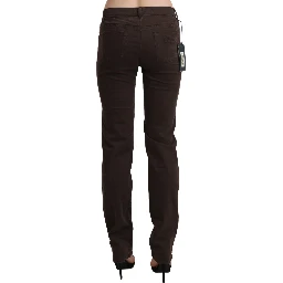 Brown Mid Waist Skinny Slim Trouser Cotton Jeans