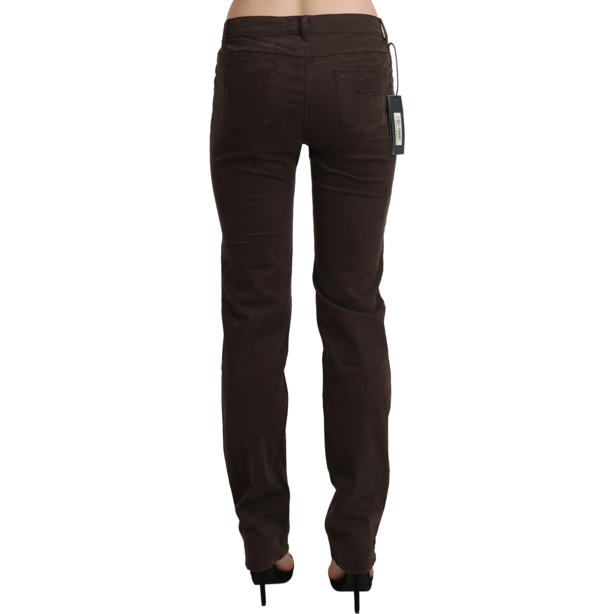 Brown Mid Waist Skinny Slim Trouser Cotton Jeans