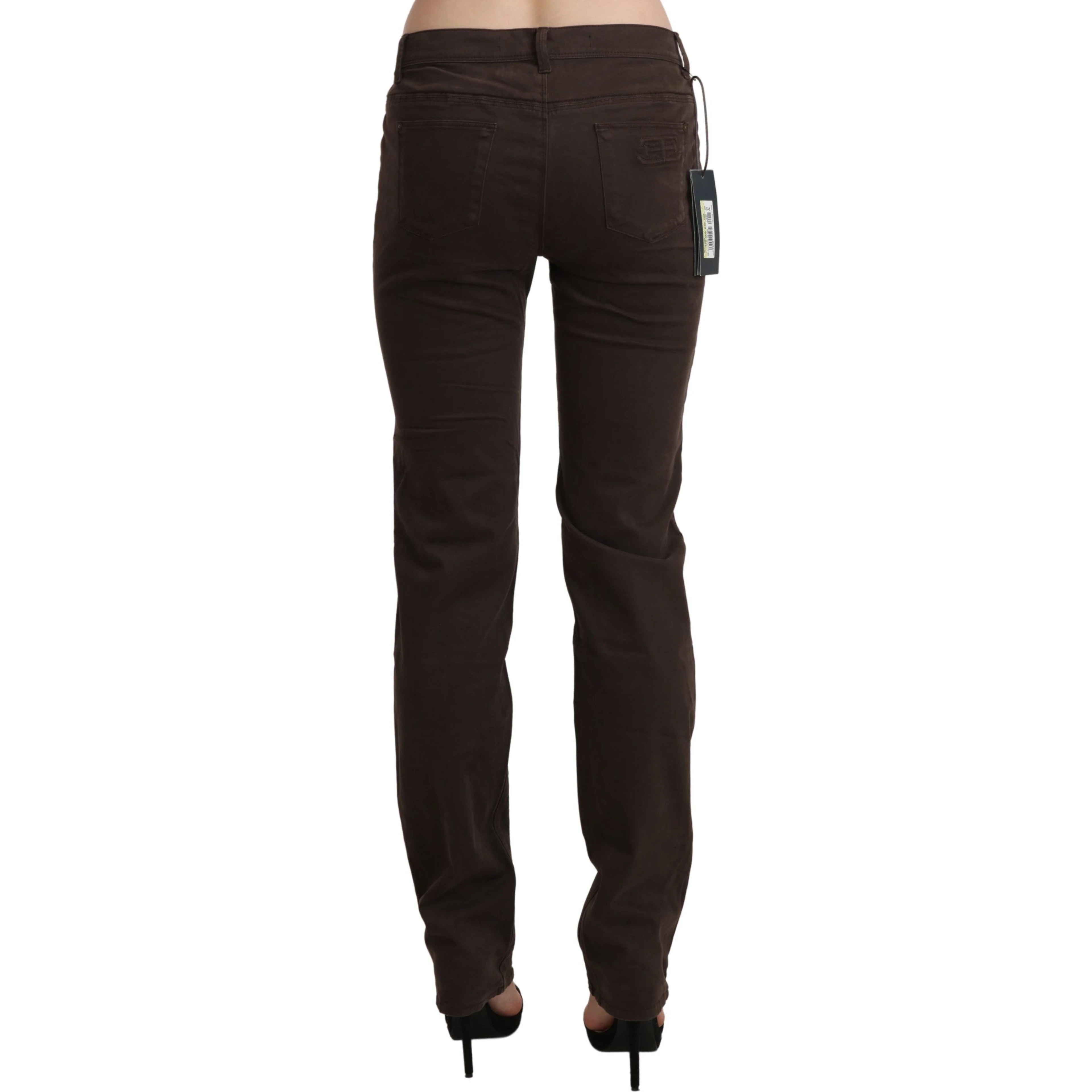 Brown Mid Waist Skinny Slim Trouser Cotton Jeans