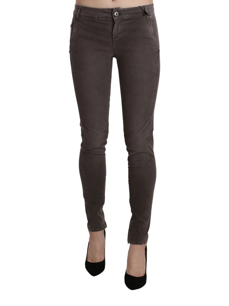 Brown Low Waist Skinny Slim Trouser Cotton Jeans