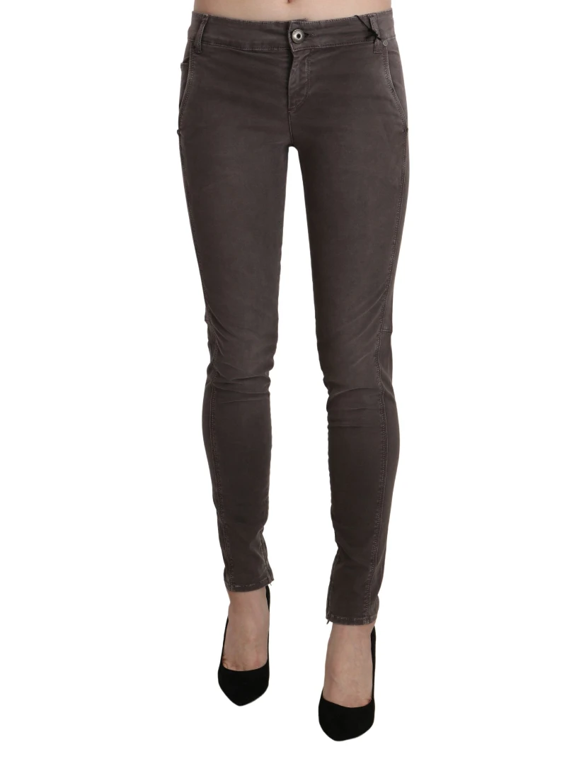 Brown Low Waist Skinny Slim Trouser Cotton Jeans