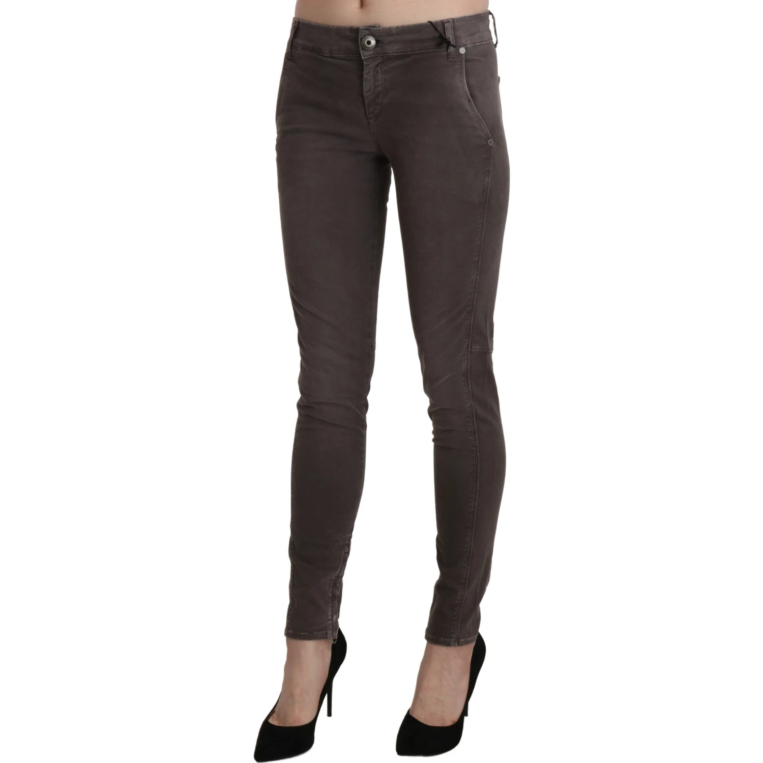 Brown Low Waist Skinny Slim Trouser Cotton Jeans