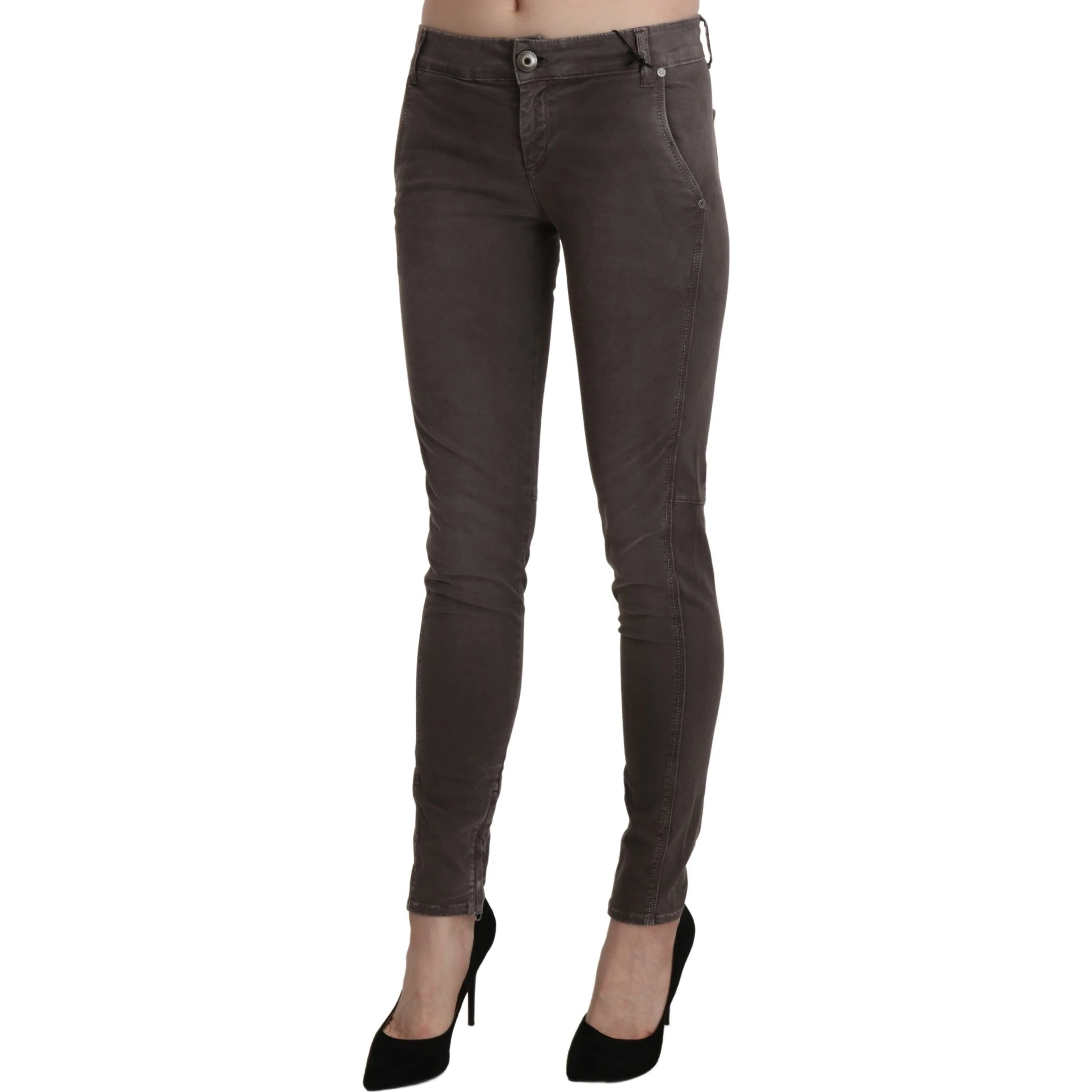 Brown Low Waist Skinny Slim Trouser Cotton Jeans