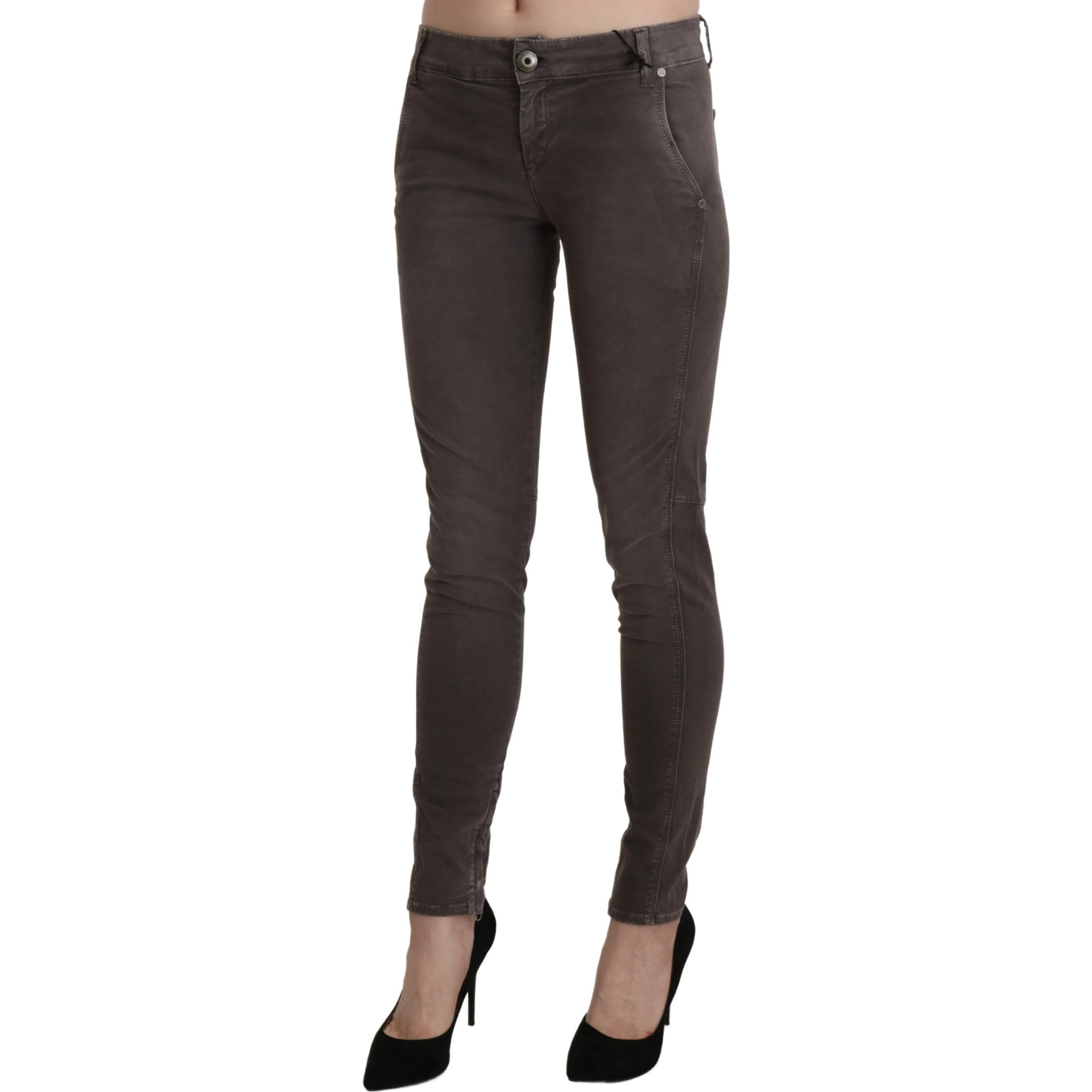 Brown Low Waist Skinny Slim Trouser Cotton Jeans