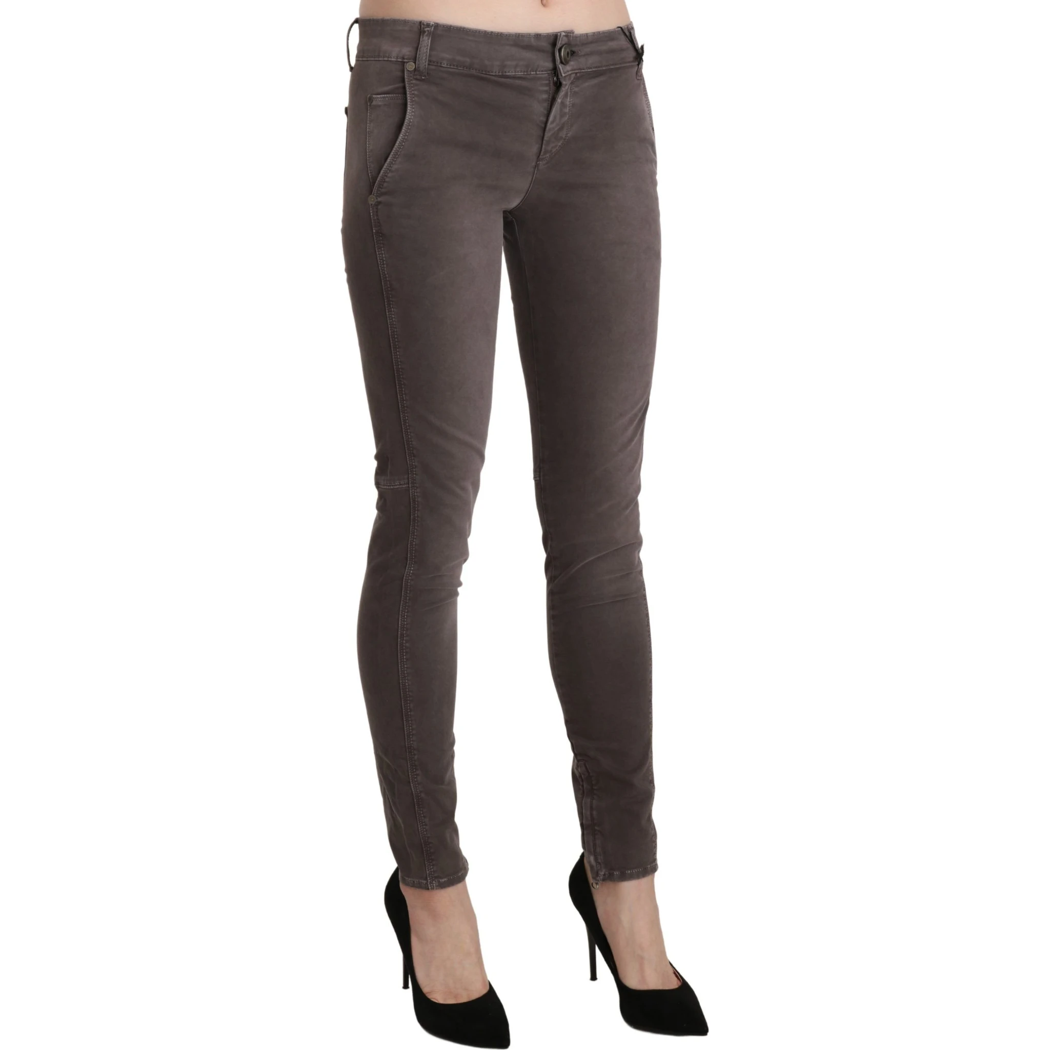 Brown Low Waist Skinny Slim Trouser Cotton Jeans
