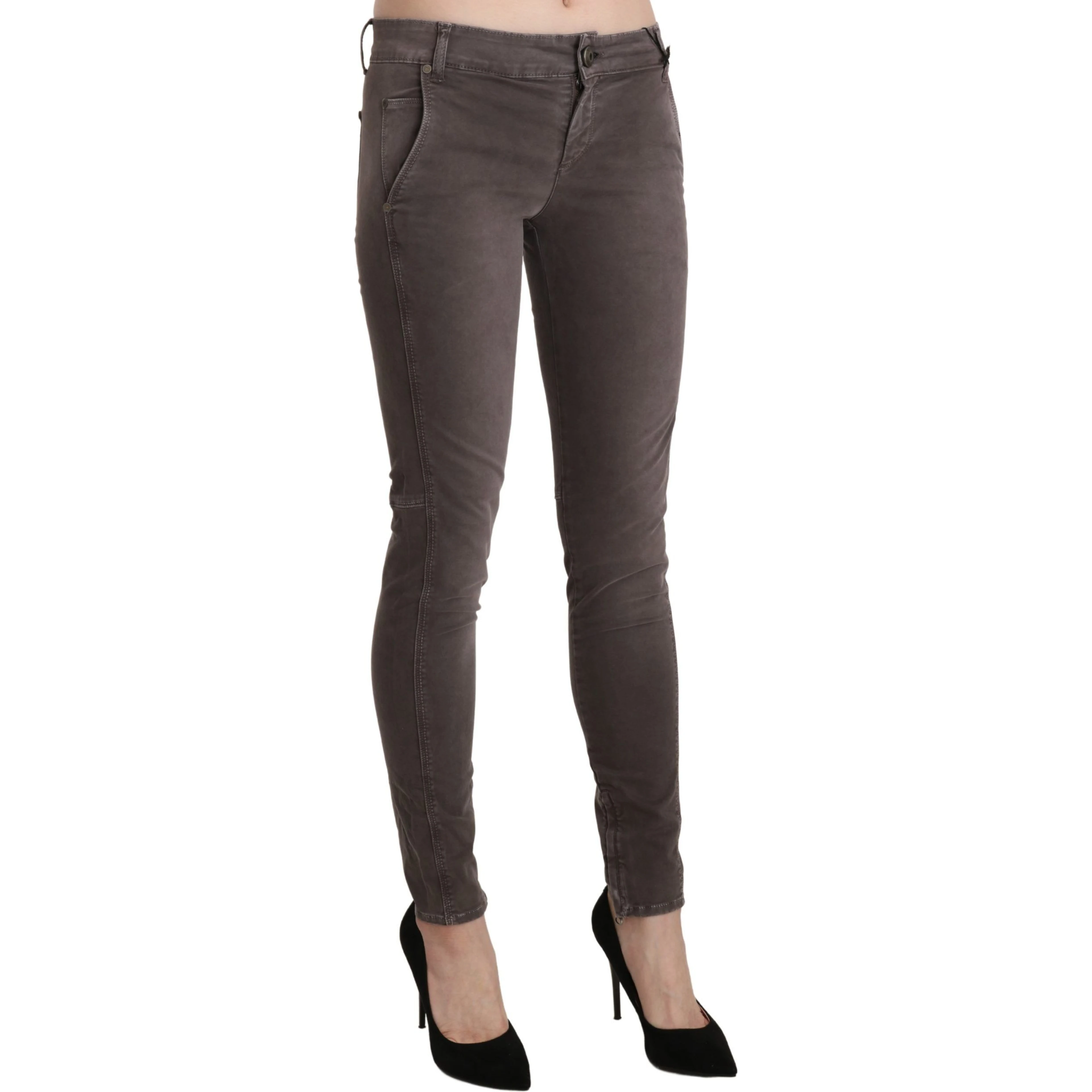 Brown Low Waist Skinny Slim Trouser Cotton Jeans