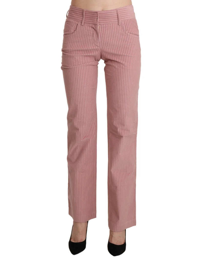 Pink Mid Waist Straight Trouser Cotton Pants