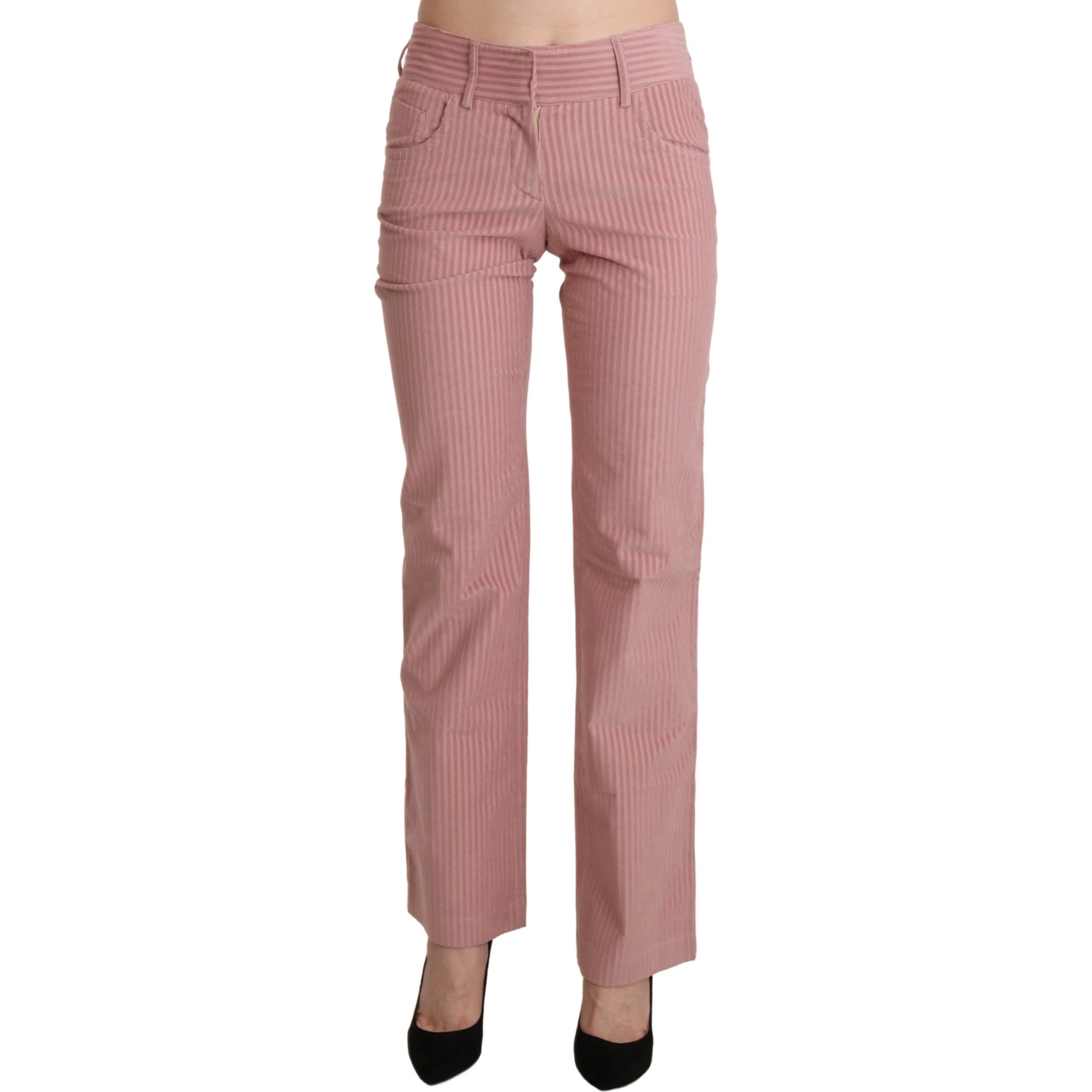Pink Mid Waist Straight Trouser Cotton Pants