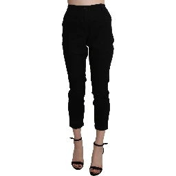Black High Waist Skinny Cropped Cotton Capri Pant
