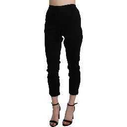 Black High Waist Skinny Cropped Cotton Capri Pant