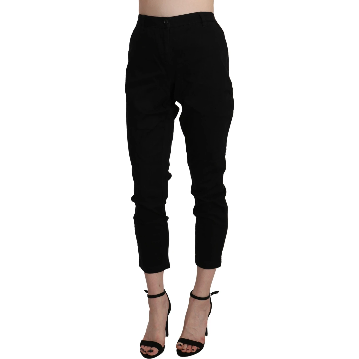 Black High Waist Skinny Cropped Cotton Capri Pant