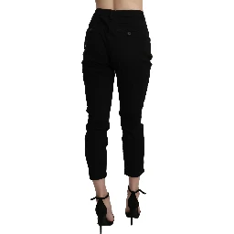 Black High Waist Skinny Cropped Cotton Capri Pant