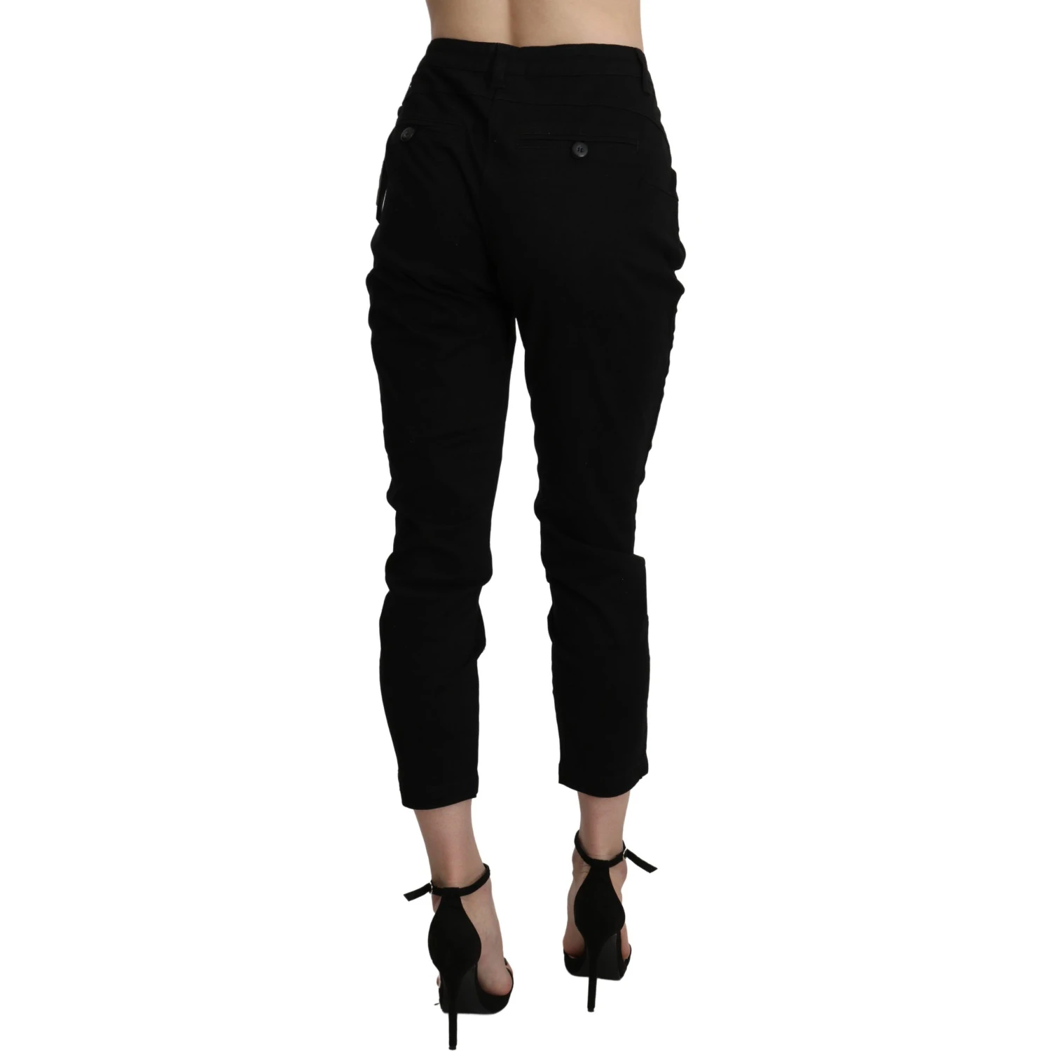 Black High Waist Skinny Cropped Cotton Capri Pant