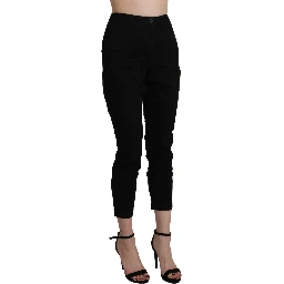 Black High Waist Skinny Cropped Cotton Capri Pant