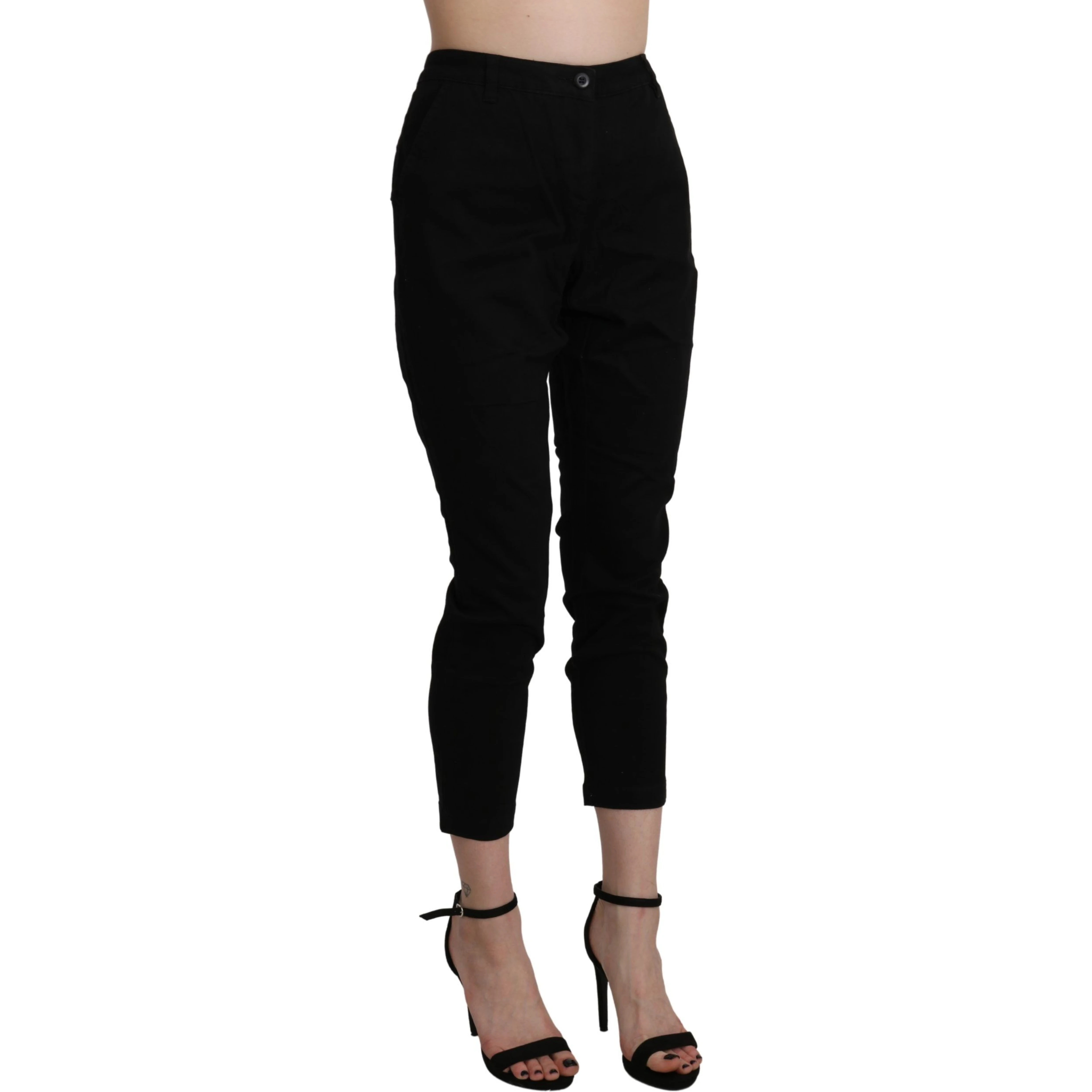 Black High Waist Skinny Cropped Cotton Capri Pant