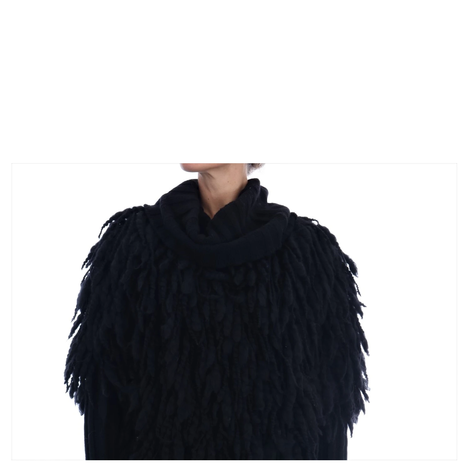 Black Fringes Wool Pullover Sweater