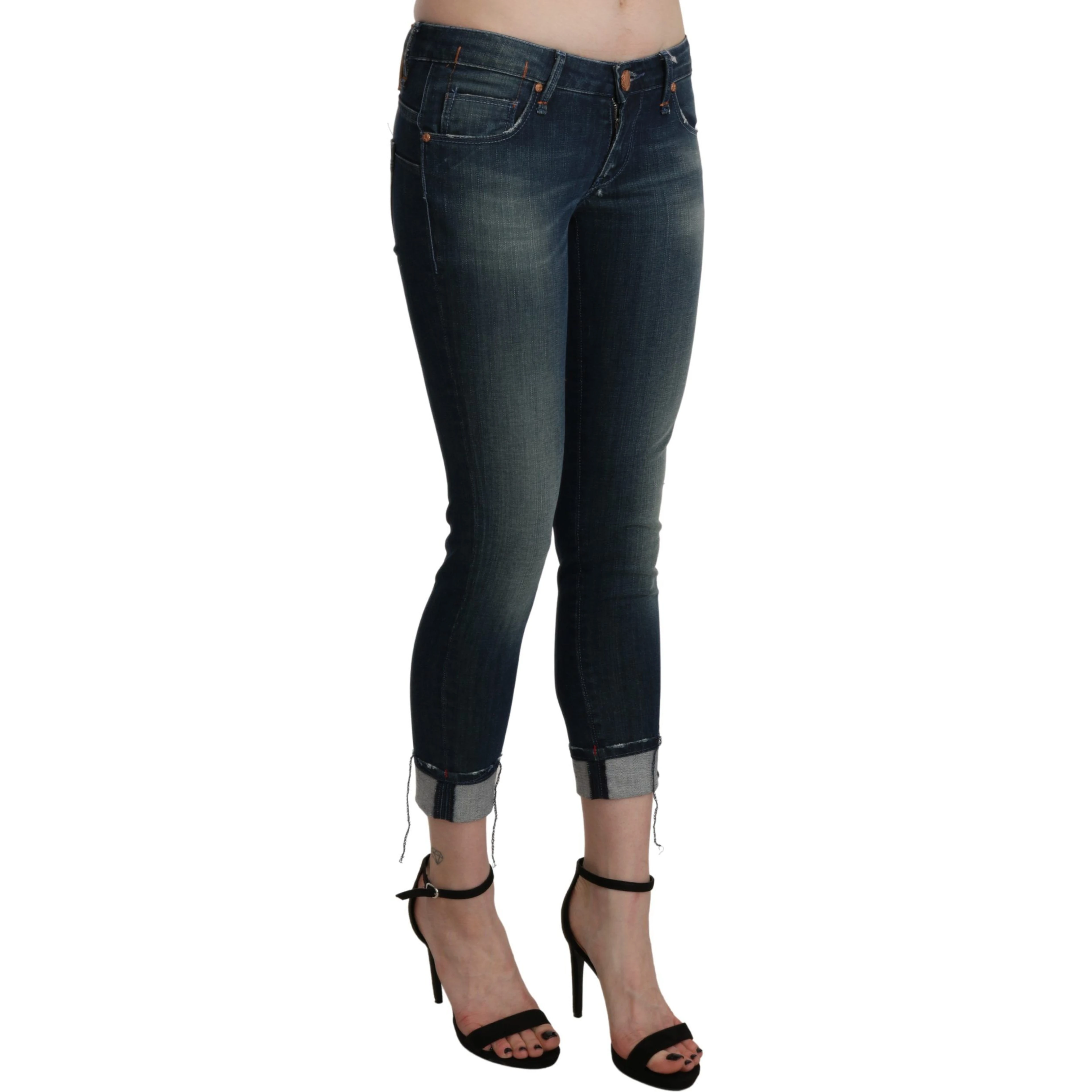 Blue Washed Low Waist Skinny Cropped Denim pant