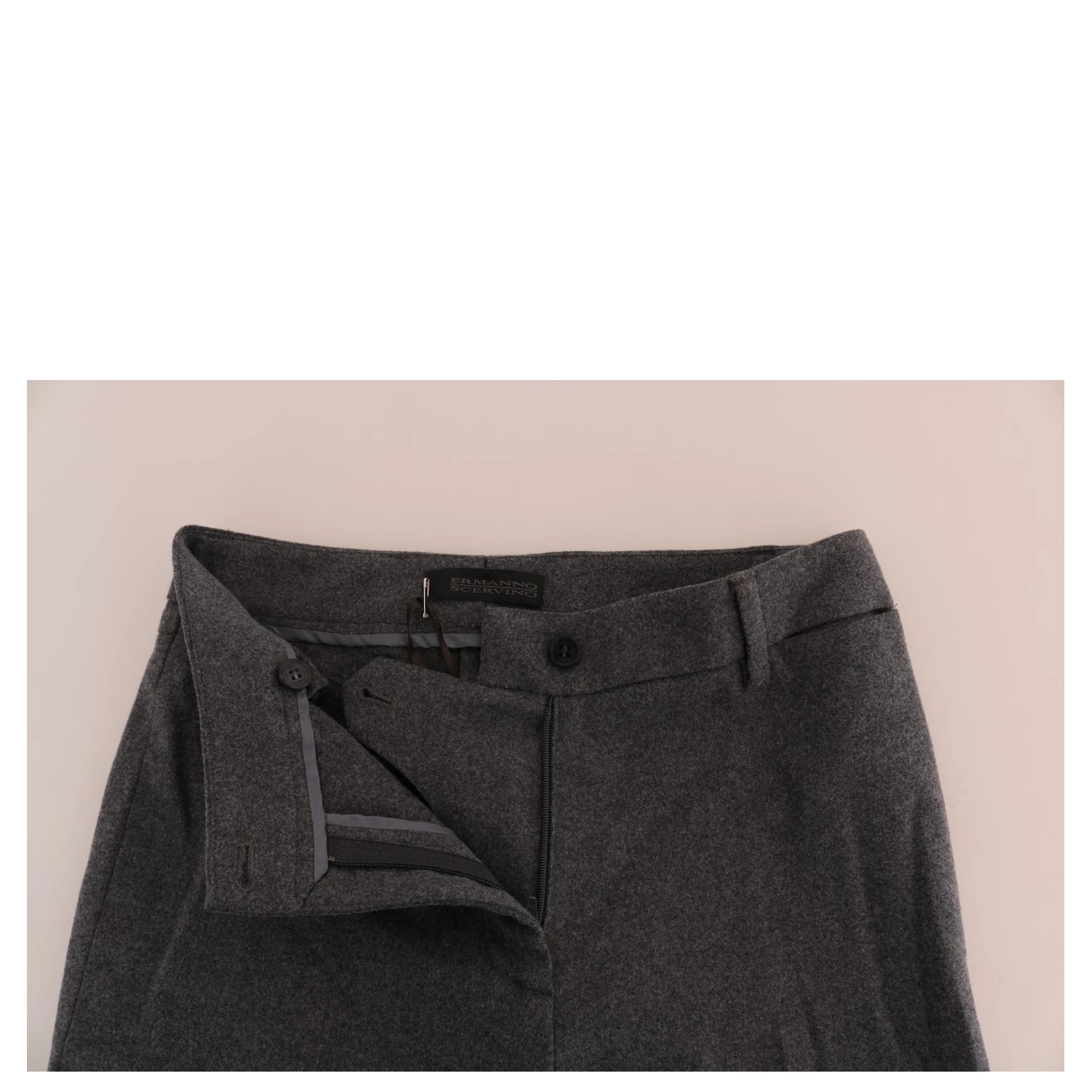 Gray Wool Stretch Slim Pants