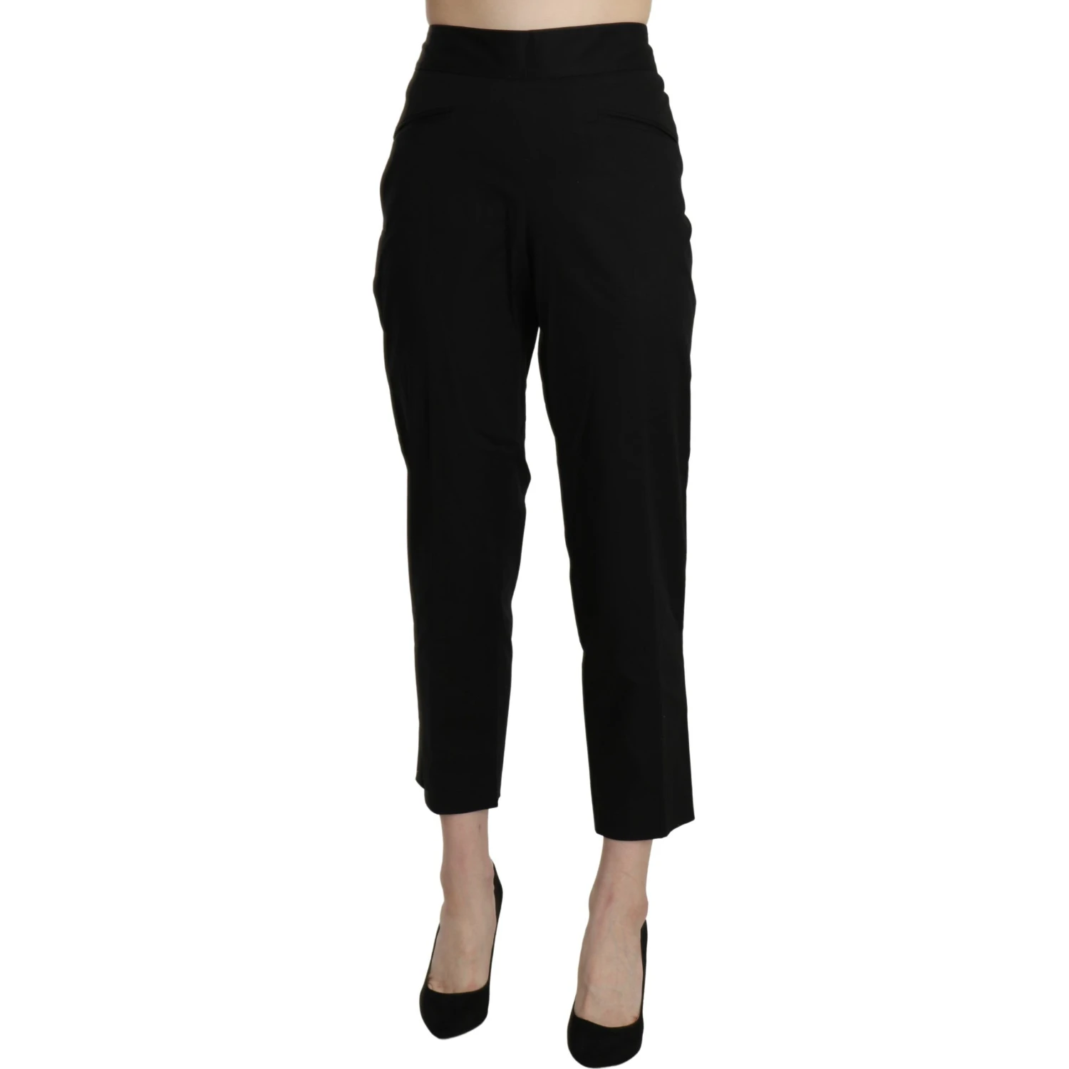 Black High Waist Straight Cropped Dress Pants
