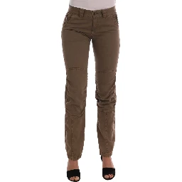 Brown Cotton Casual Slim Fit Pants