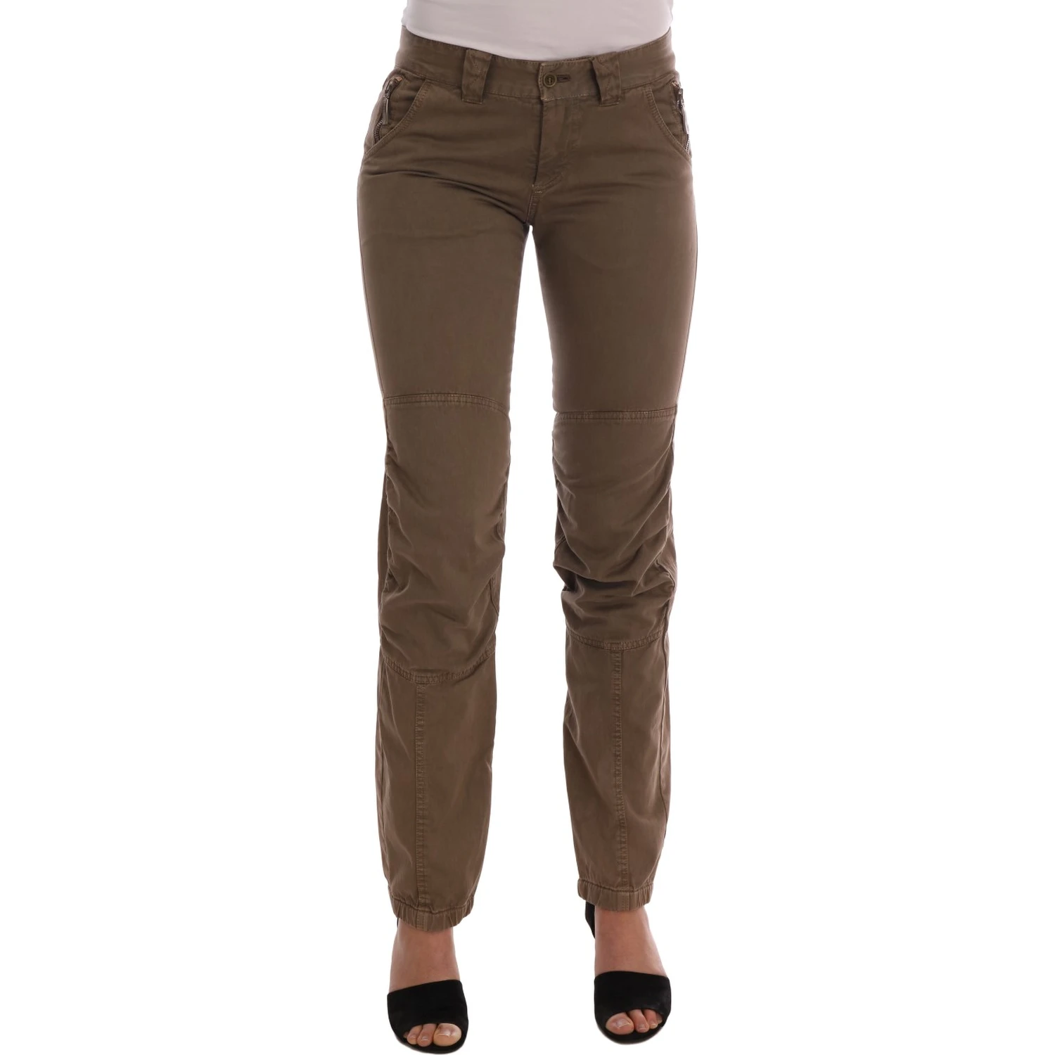 Brown Cotton Casual Slim Fit Pants