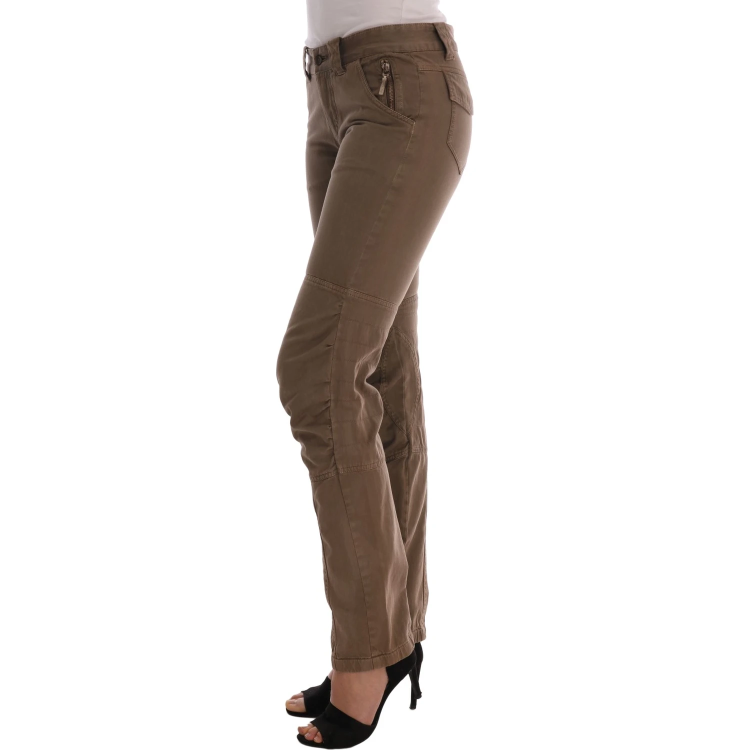 Brown Cotton Casual Slim Fit Pants