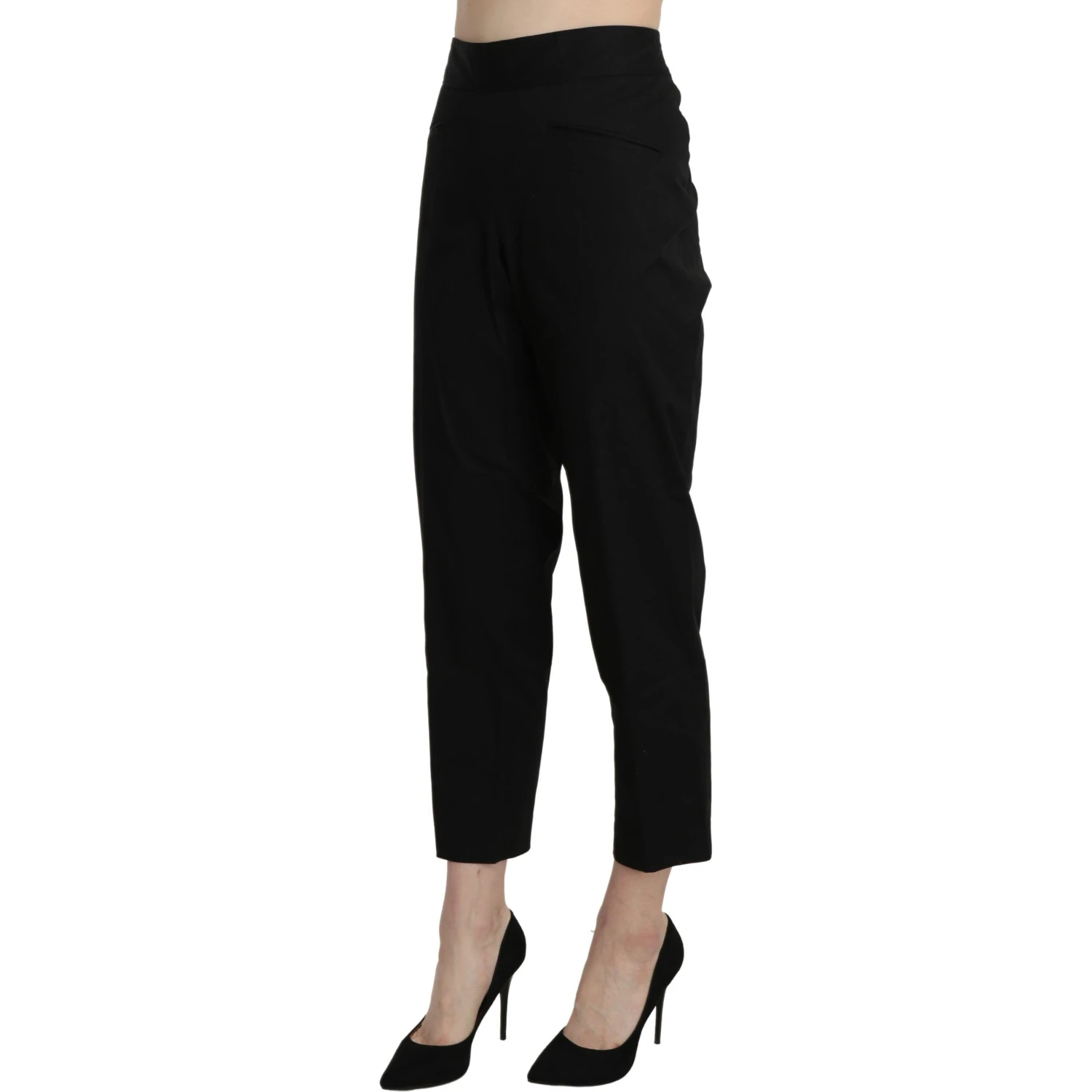 Black High Waist Straight Cropped Dress Pants