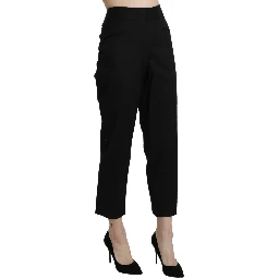 Black High Waist Straight Cropped Dress Pants