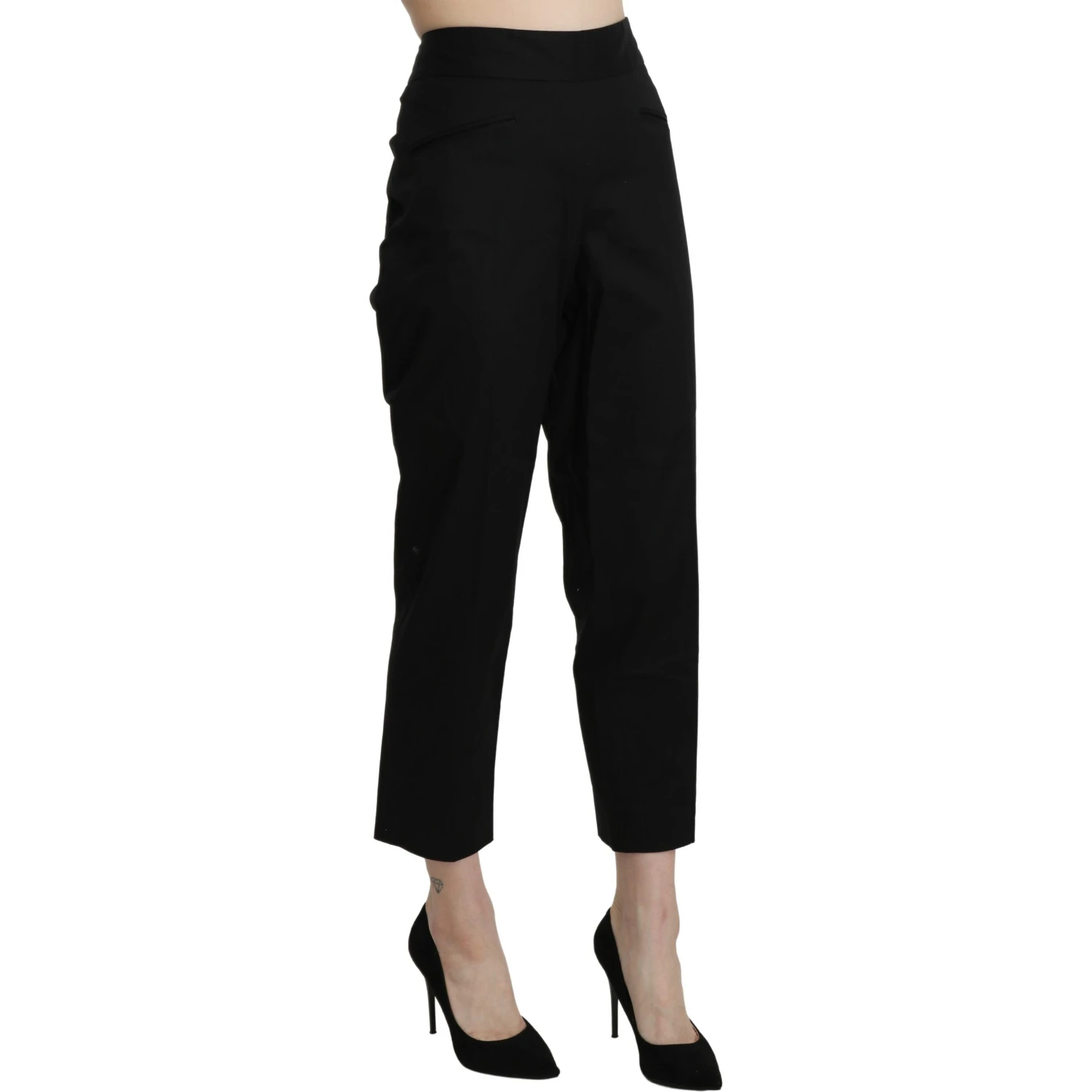 Black High Waist Straight Cropped Dress Pants