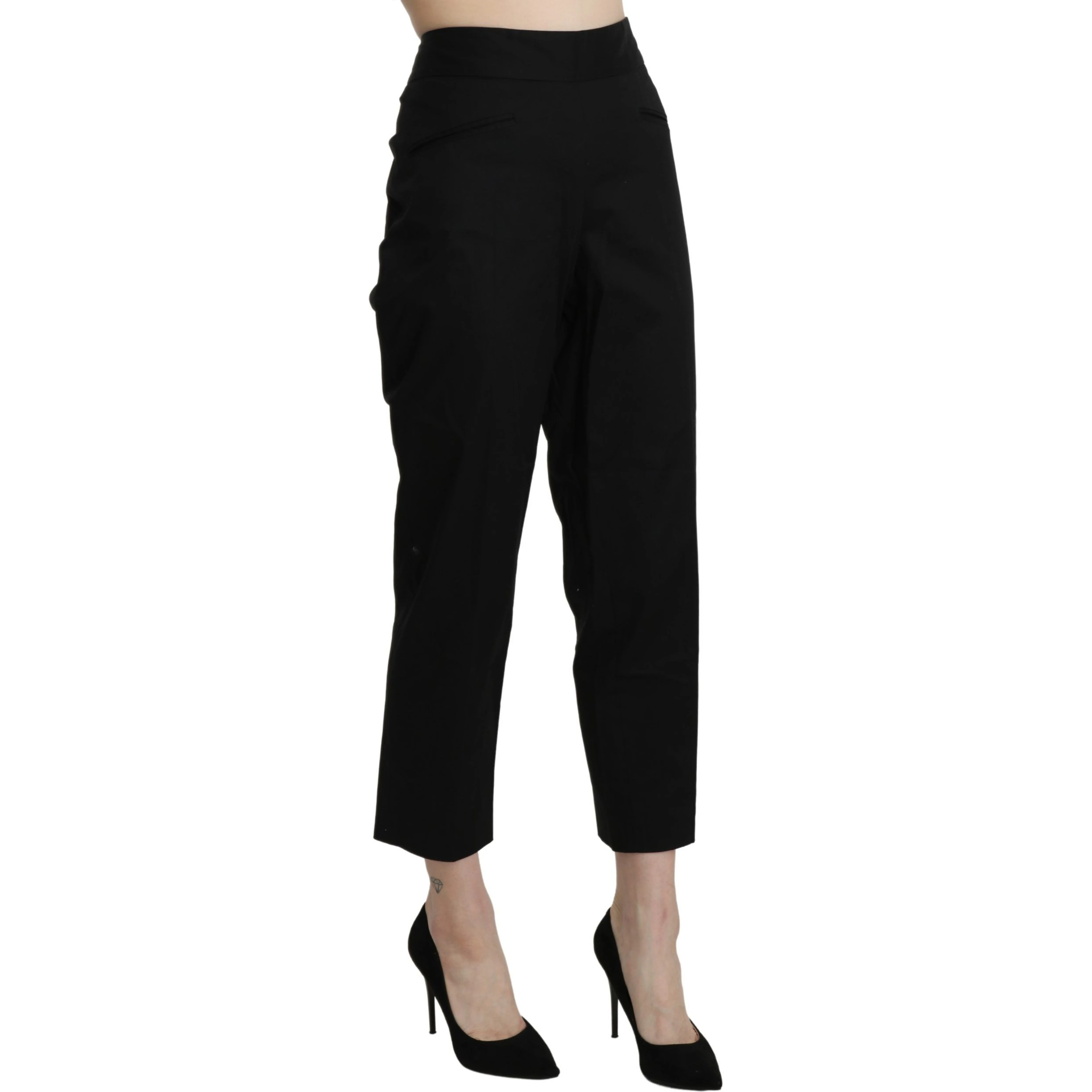 Black High Waist Straight Cropped Dress Pants