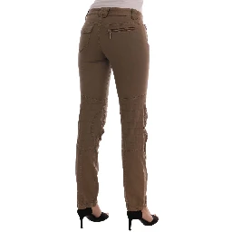 Brown Cotton Casual Slim Fit Pants