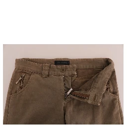 Brown Cotton Casual Slim Fit Pants