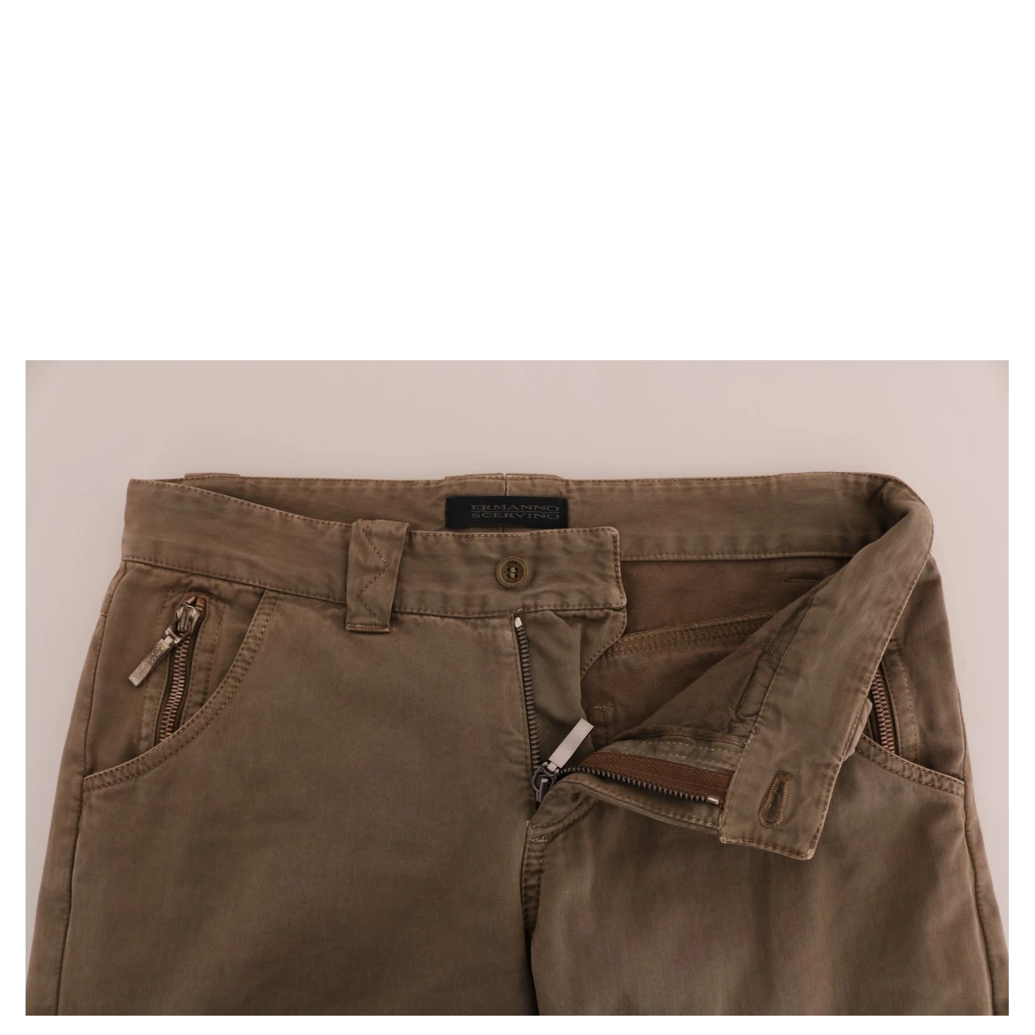 Brown Cotton Casual Slim Fit Pants