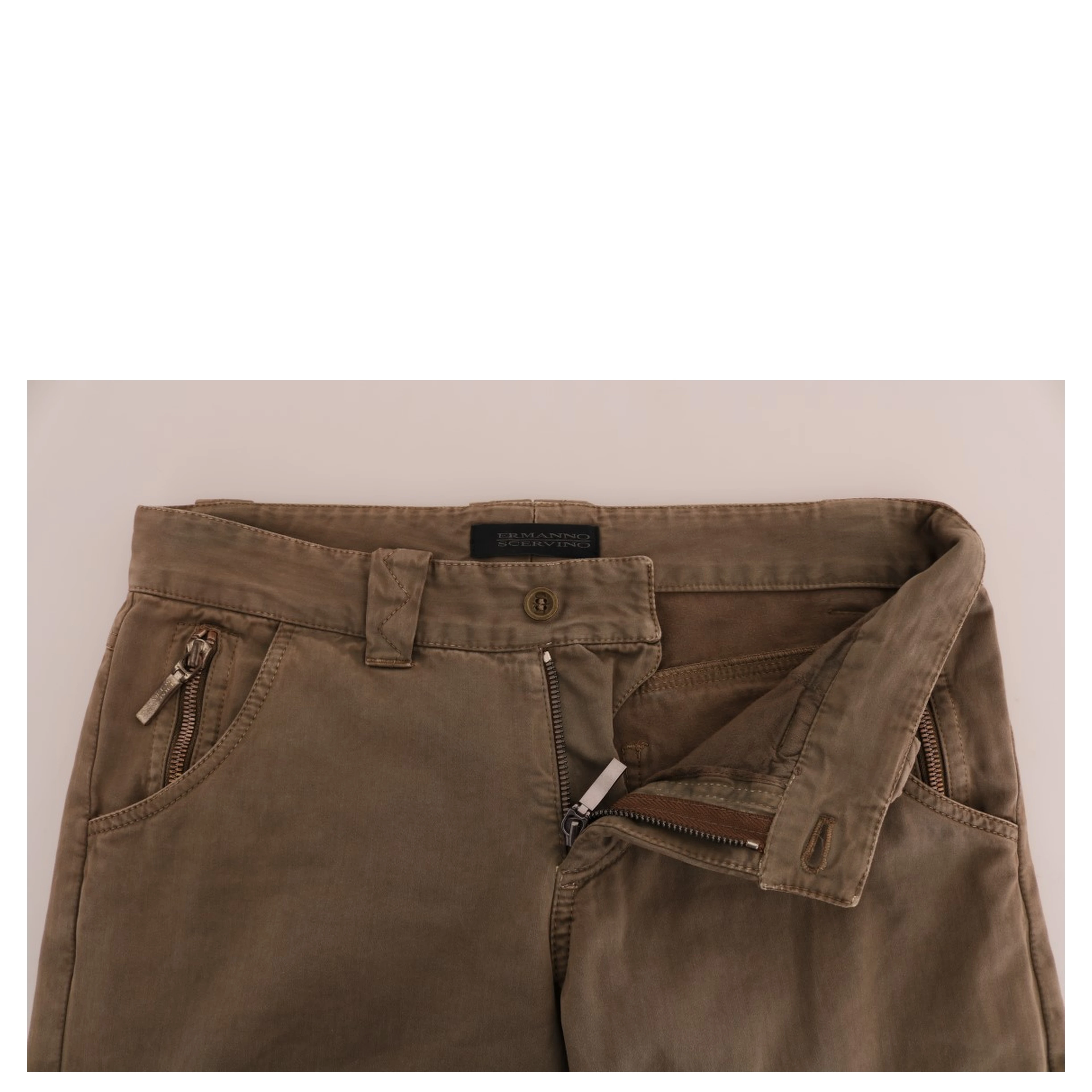 Brown Cotton Casual Slim Fit Pants