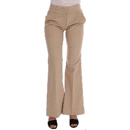 Beige Cotton Bootcut Pants