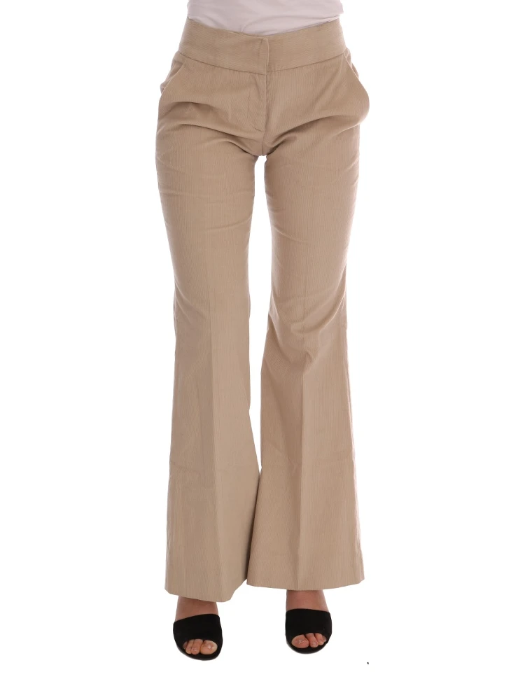 Beige Cotton Bootcut Pants