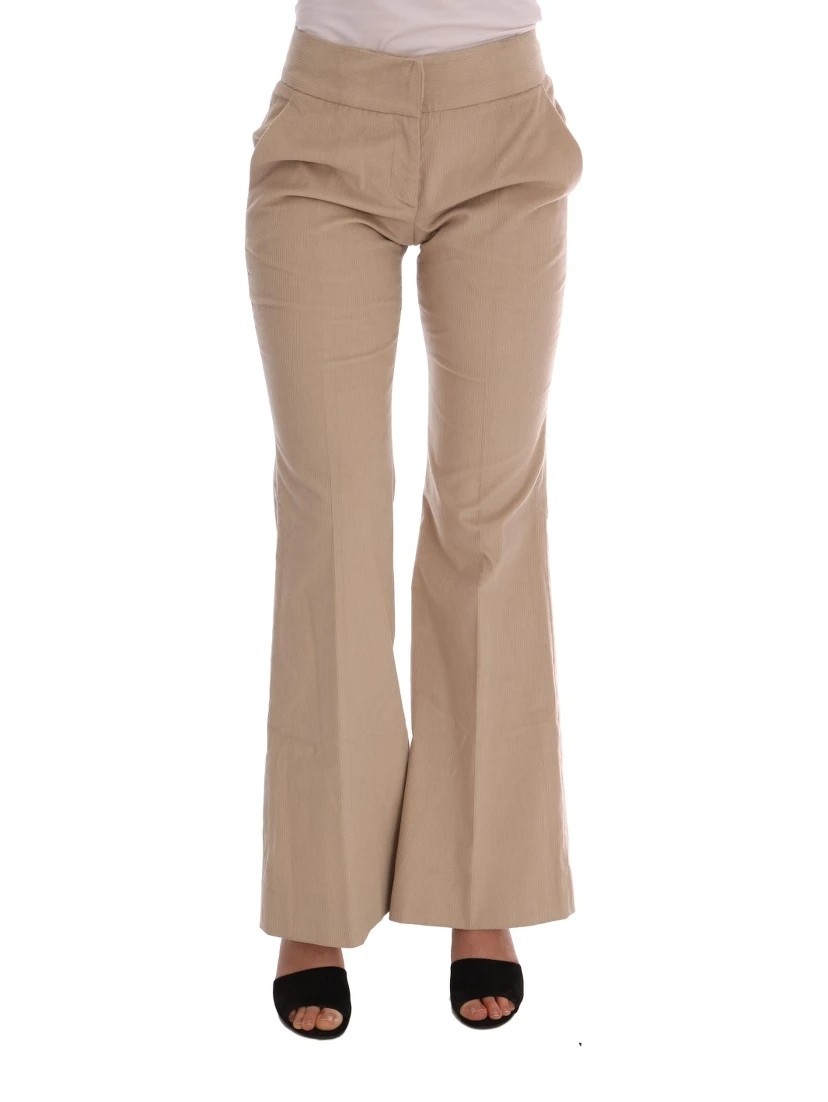 Beige Cotton Bootcut Pants