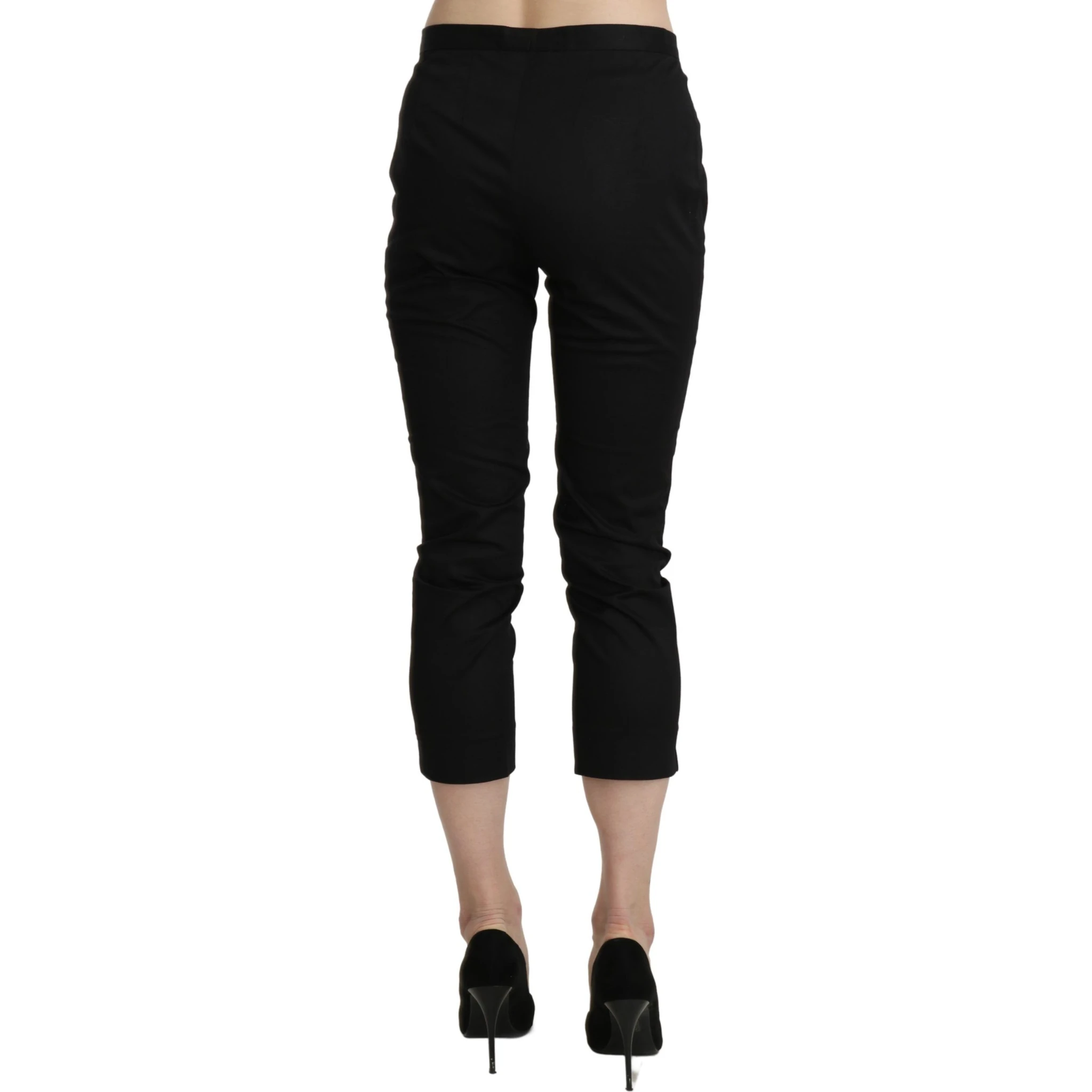 Black High Waist Skinny Cropped Dress Trouser Pants