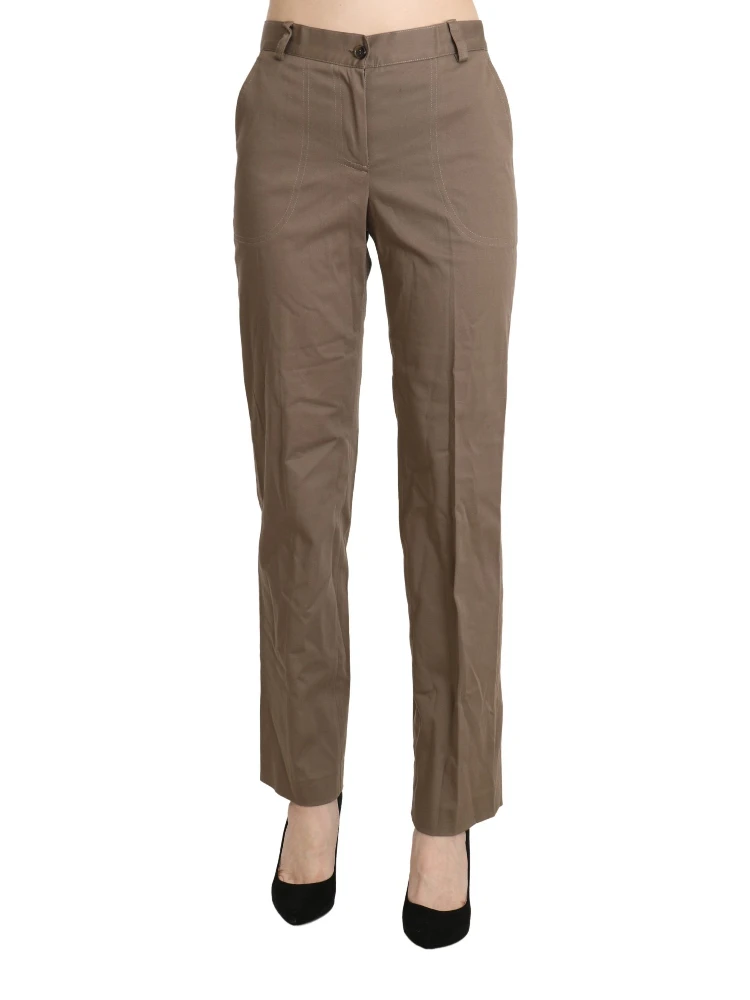 Brown High Waist Straight Dress Trouser Pants