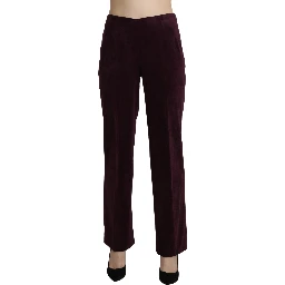 Purple Suede High Waist Straight Trouser Pants