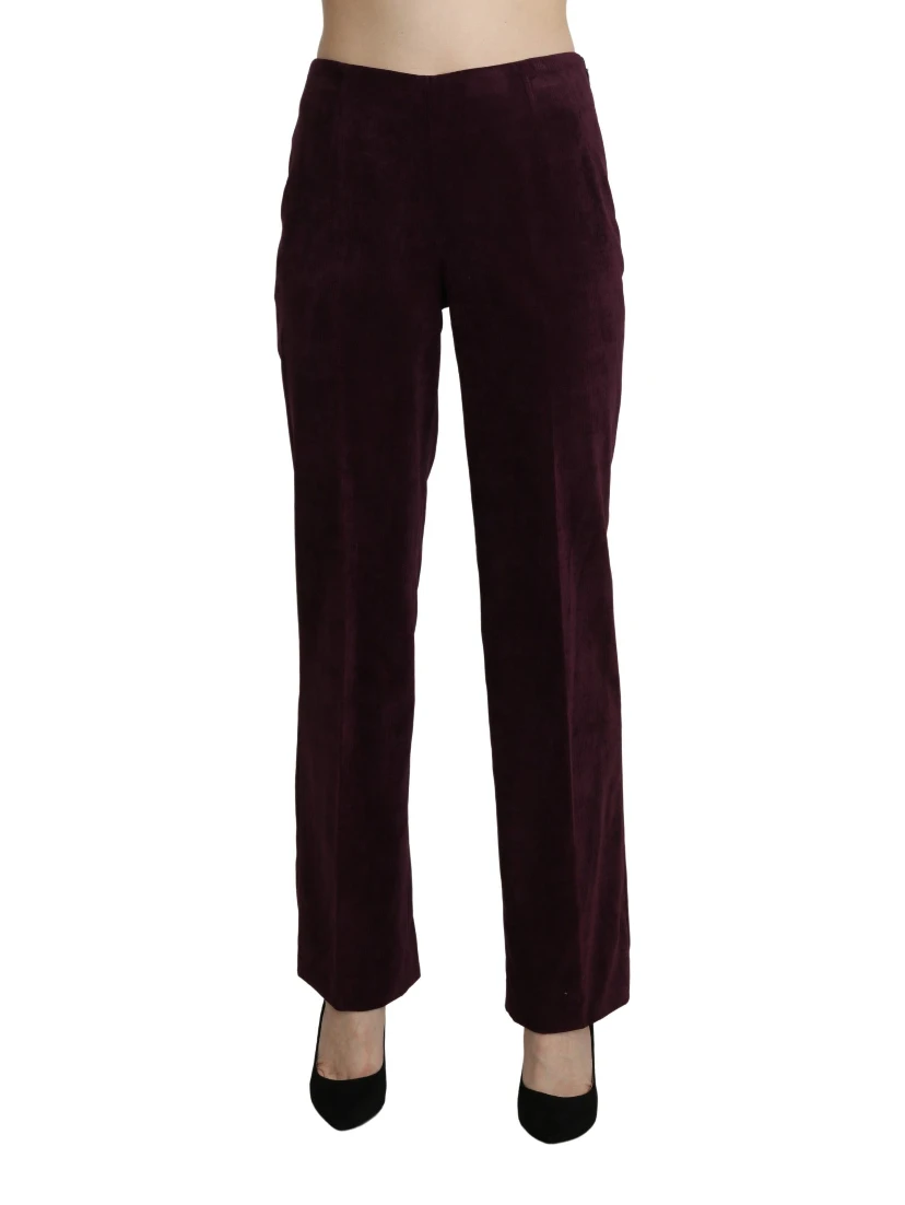 Purple Suede High Waist Straight Trouser Pants