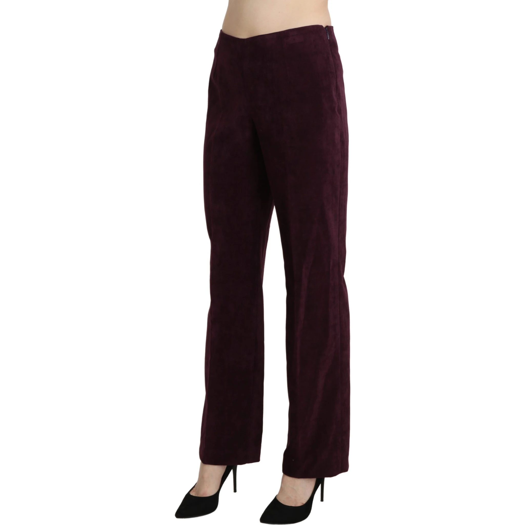 Purple Suede High Waist Straight Trouser Pants
